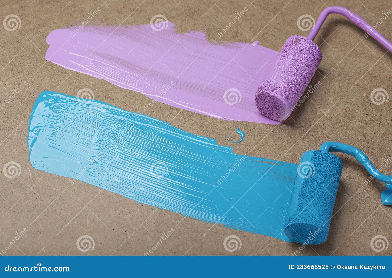 Roller Brush with Blue and Lilac Paint. Repair Concept Stock Image