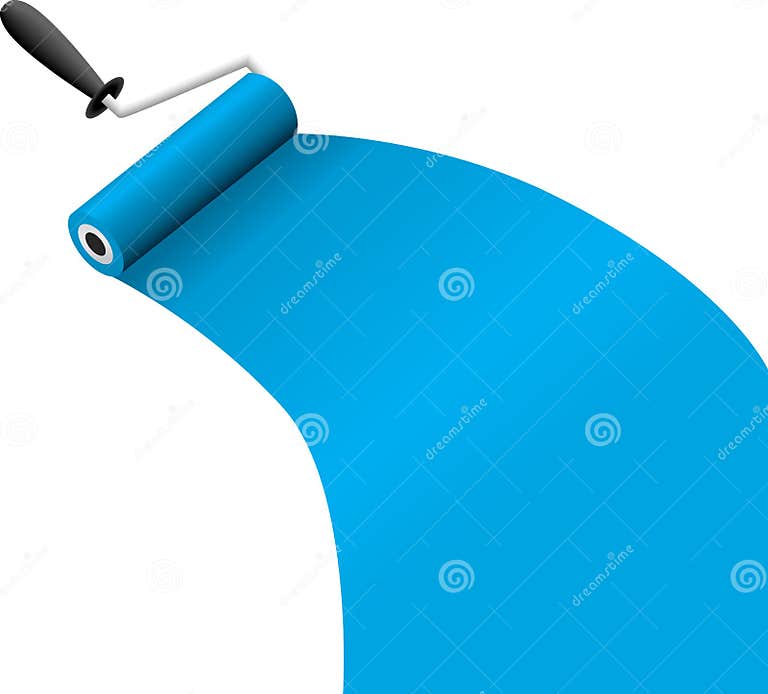 Roller Brush with Blue Paint Stock Vector Illustration of brush