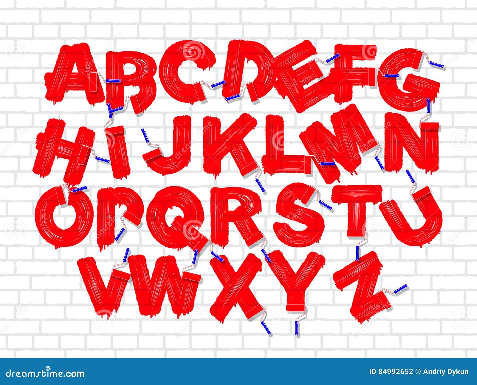 Roller Brush Graffiti Font Set Stock Vector Illustration of