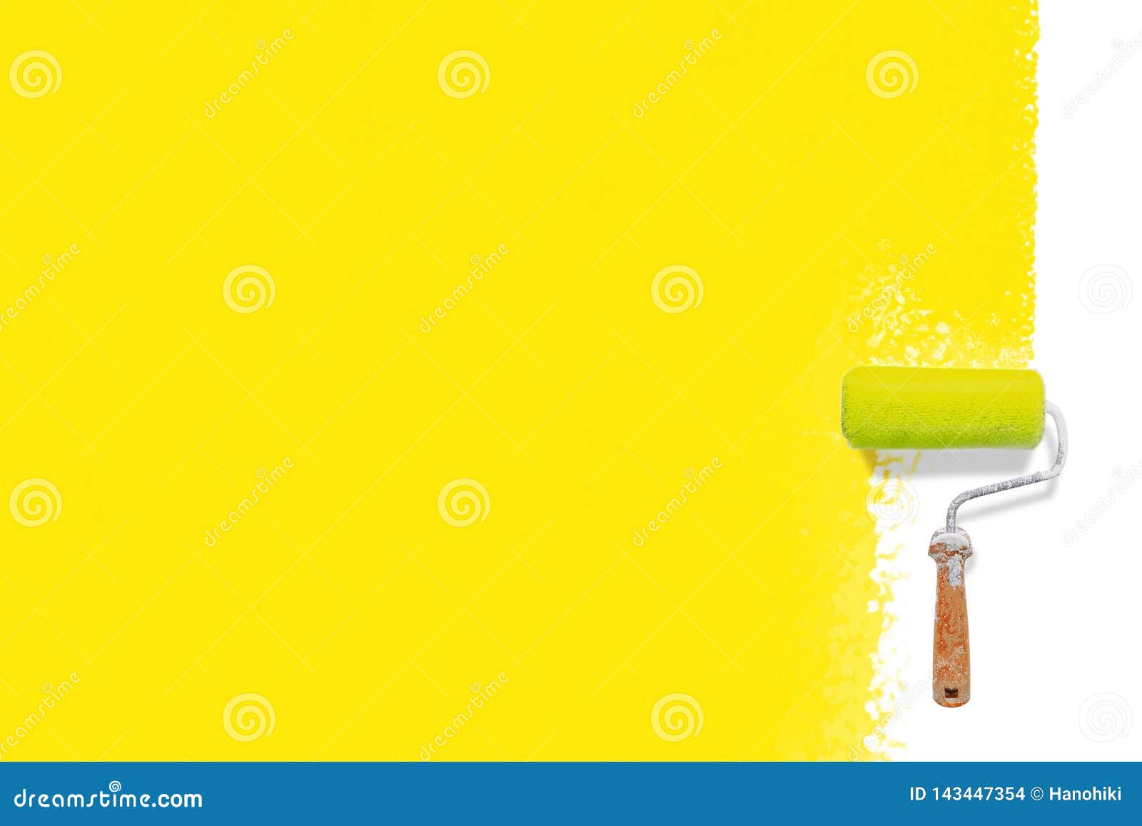 Roller Brush with Yellow Paint Mockup. Creative, Decorating and