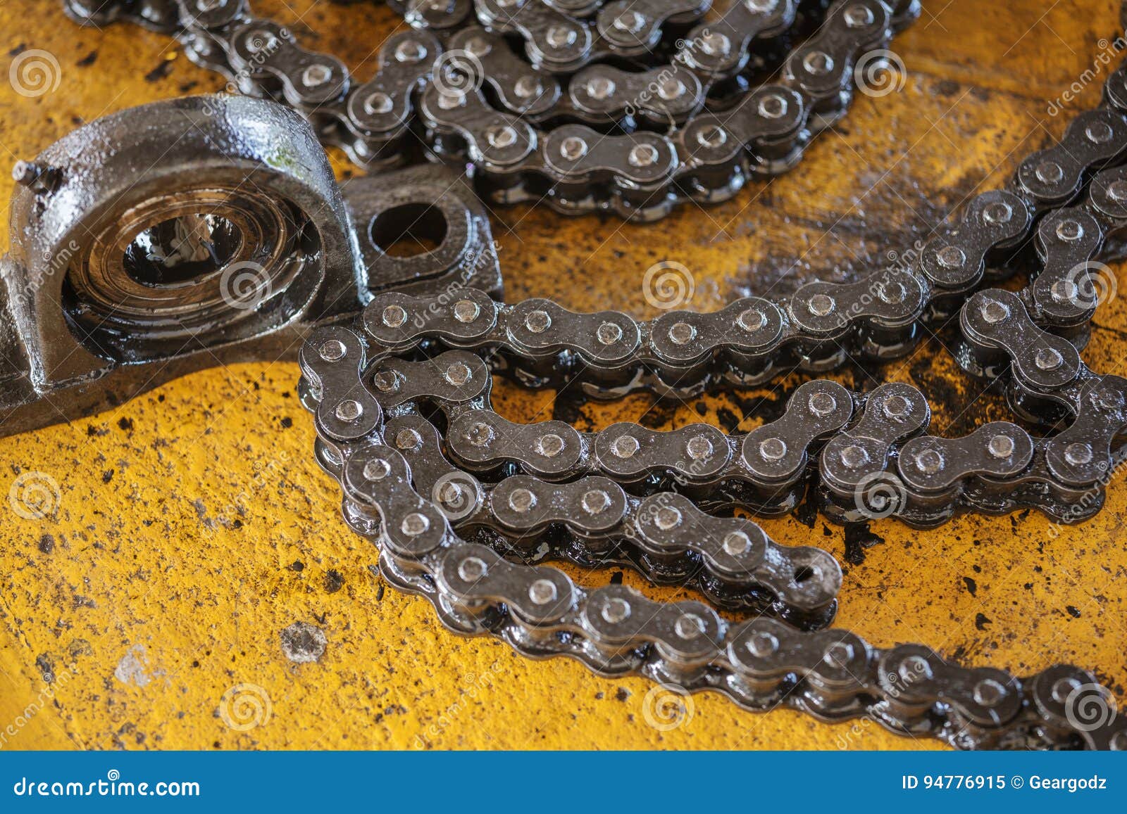 Roller Chain and Bearing Housing of Machine Stock Image Image of