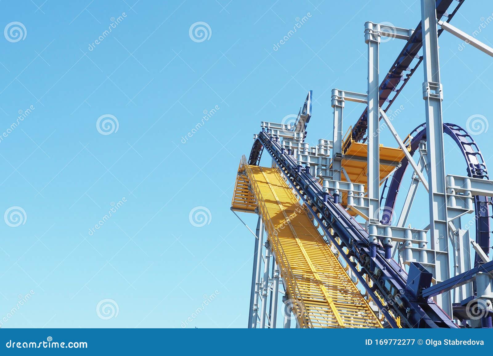 Roller Coaster Ride Design Elements Against the Blue Sky. Stock Image