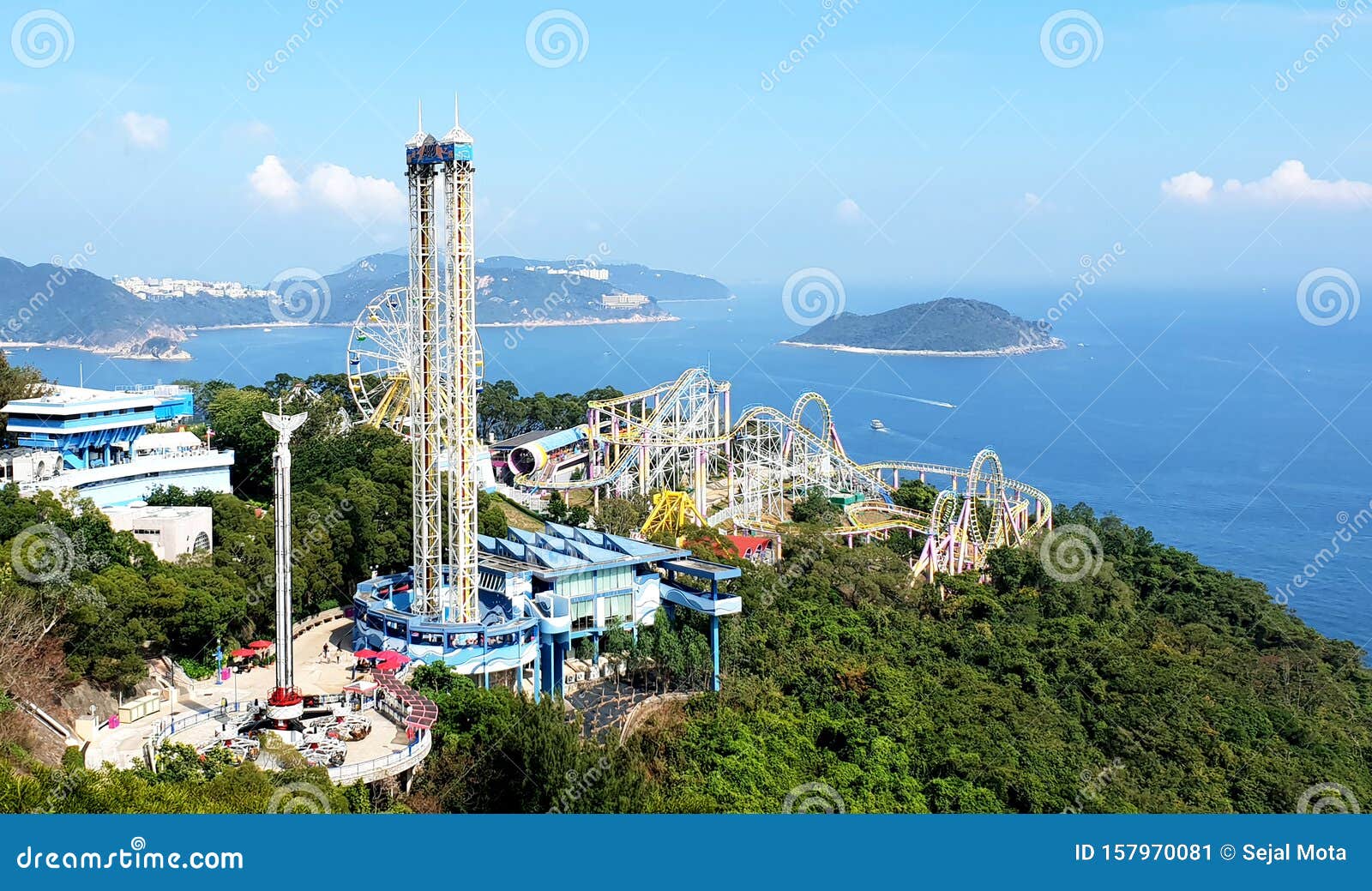 Roller Coaster Ride in Ocean Park Theme Park, Hong Kong, Asia. April