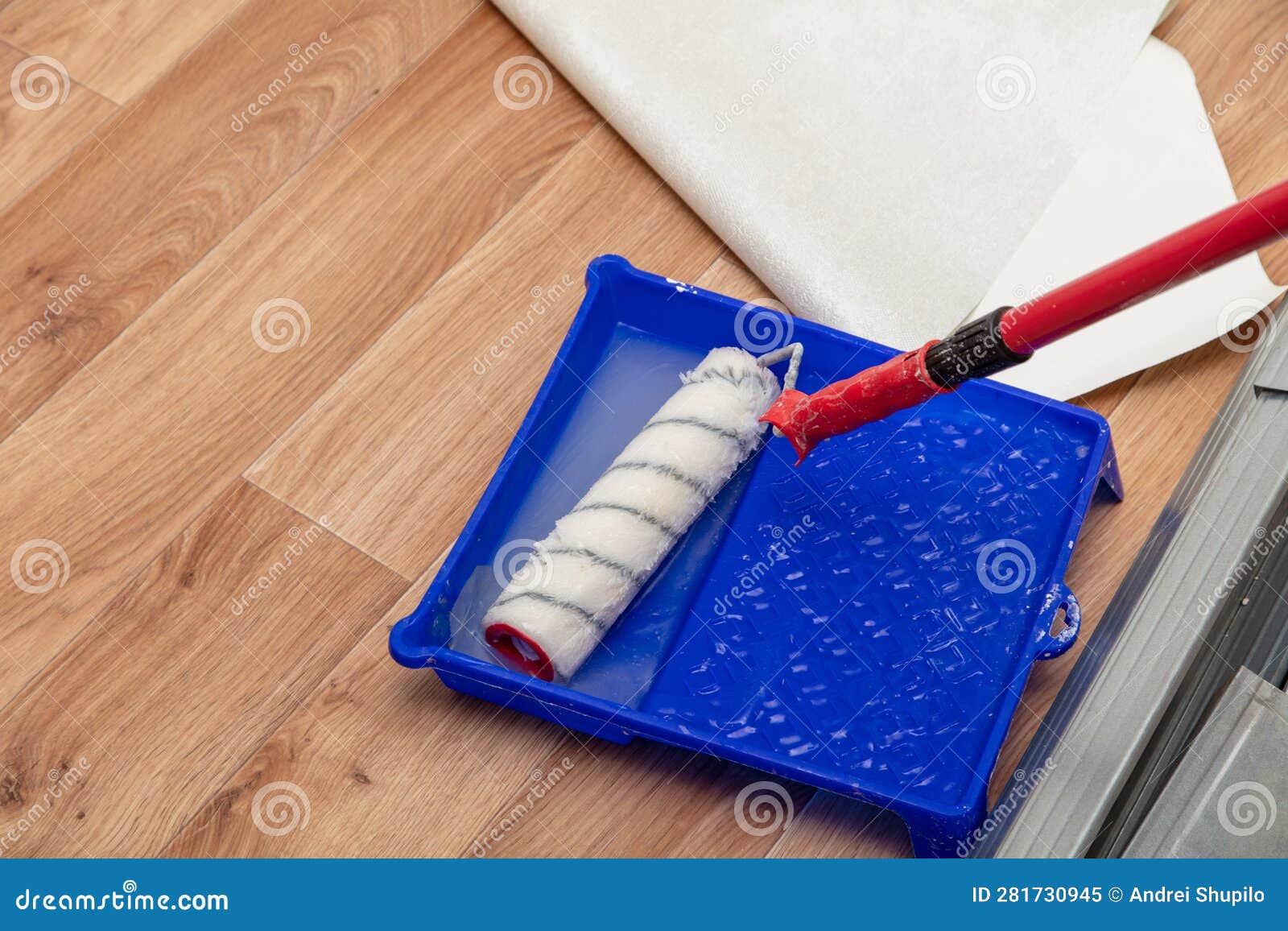 Roller with Glue for Wallpaper Stock Image Image of spatula, roller
