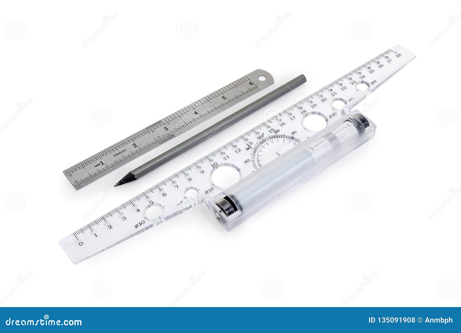 Roller Inertial Ruler Tsquare, Pencil and Measuring Ruler in Inches