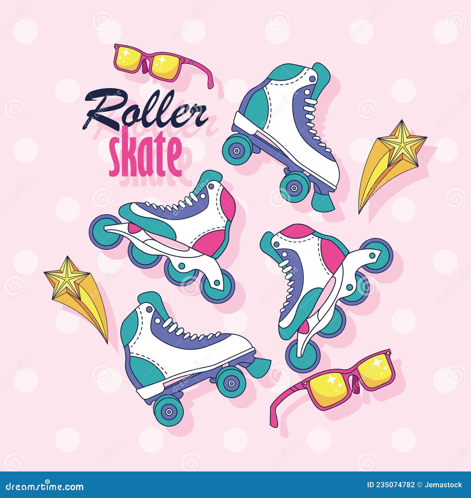 Roller skate poster stock vector. Illustration of sunglasses 235074782
