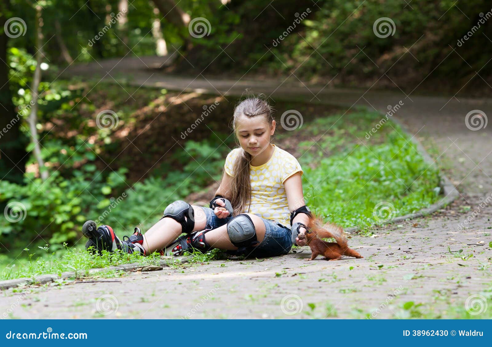 Rollergirl and squirrel stock photo. Image of park, female 38962430
