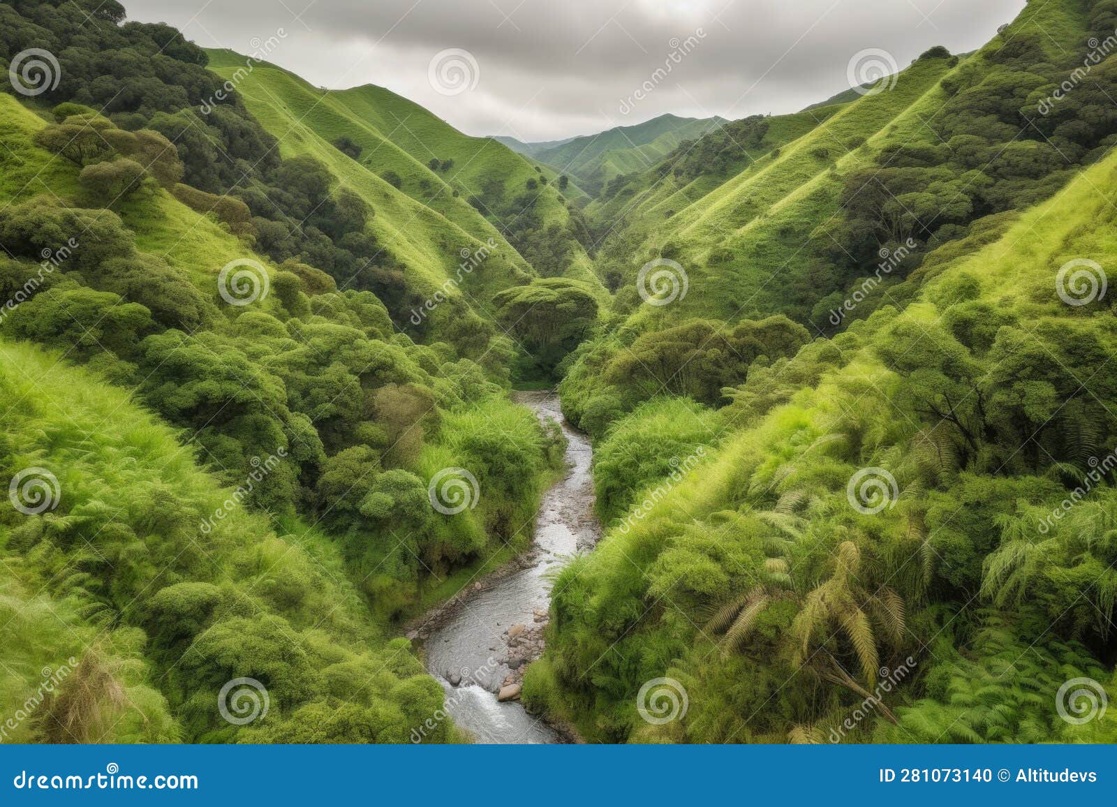 Rolling Hills with Rolling Stream, Surrounded by Lush Greenery Stock ...