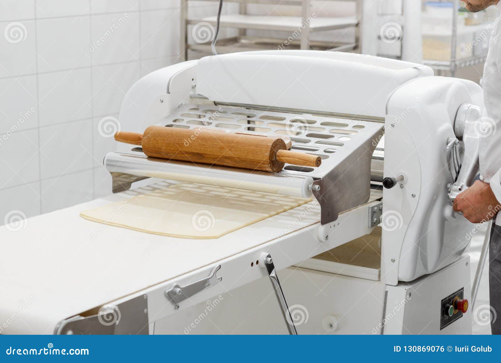 Rolling Out Dough with Machine Stock Photo Image of food, kitchen