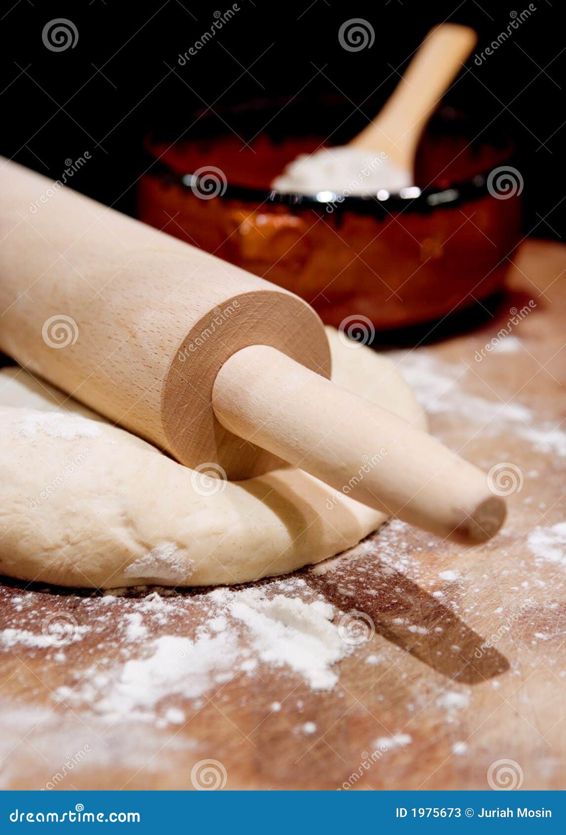 rolling pin on dough