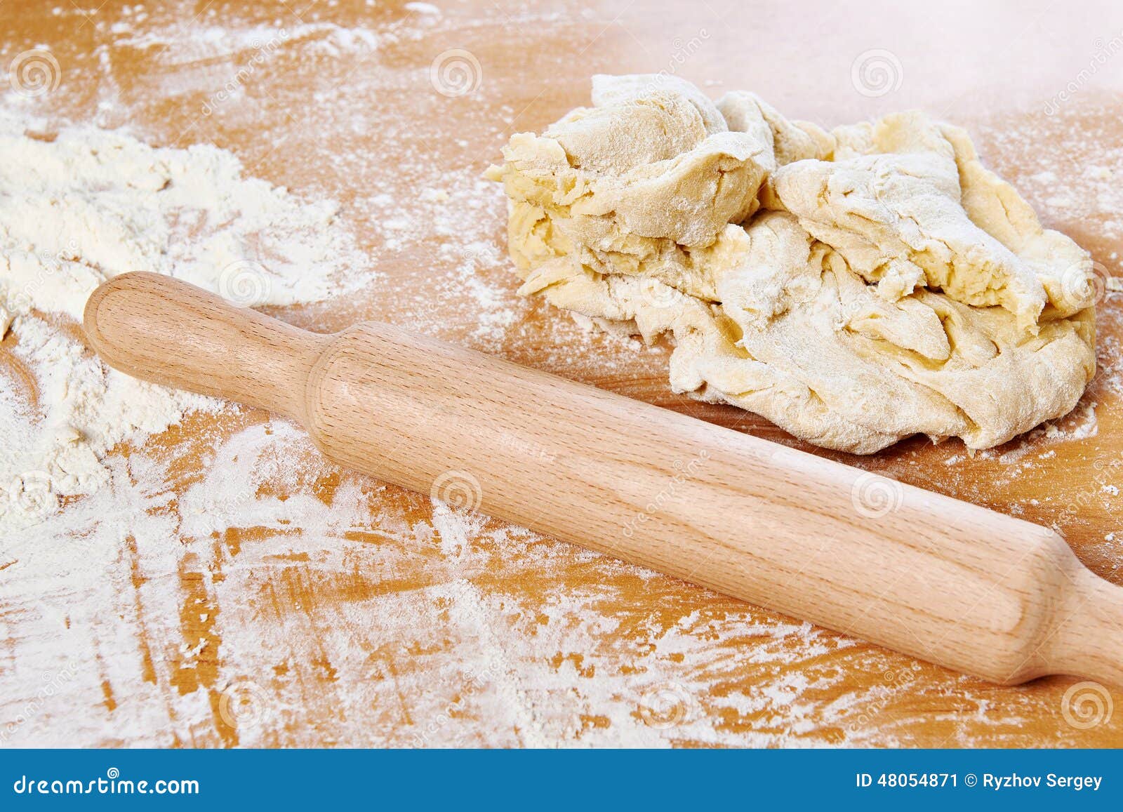Rolling Pin and Dough on Kitchen Table Stock Image Image of close