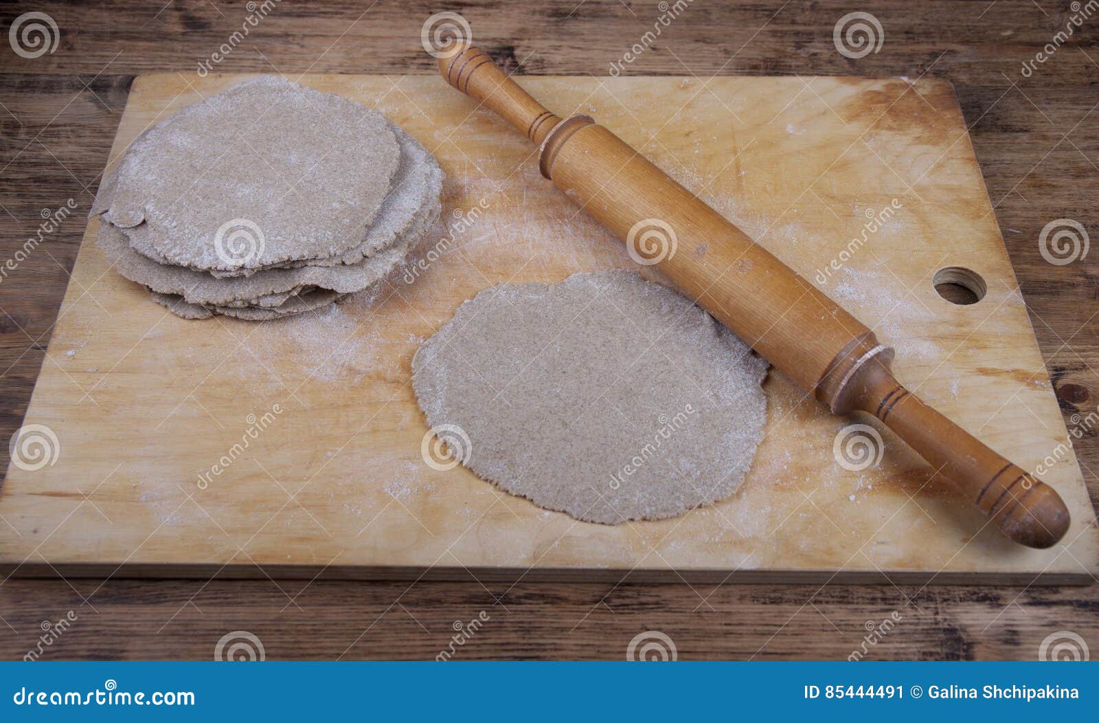 Rolling Pin, Dough for Pies Stock Image Image of board, flour 85444491