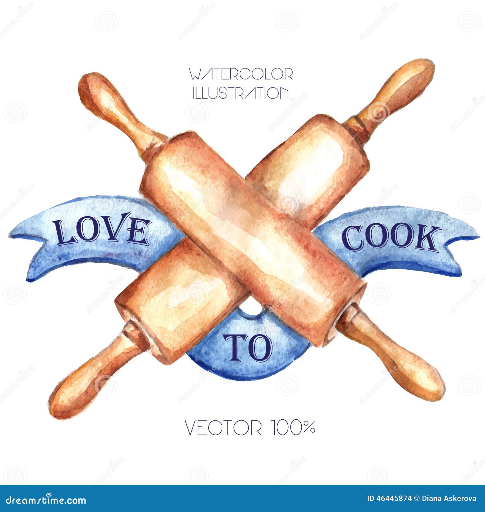 Rolling Pin Watercolor Illustration. Stock Vector Illustration of