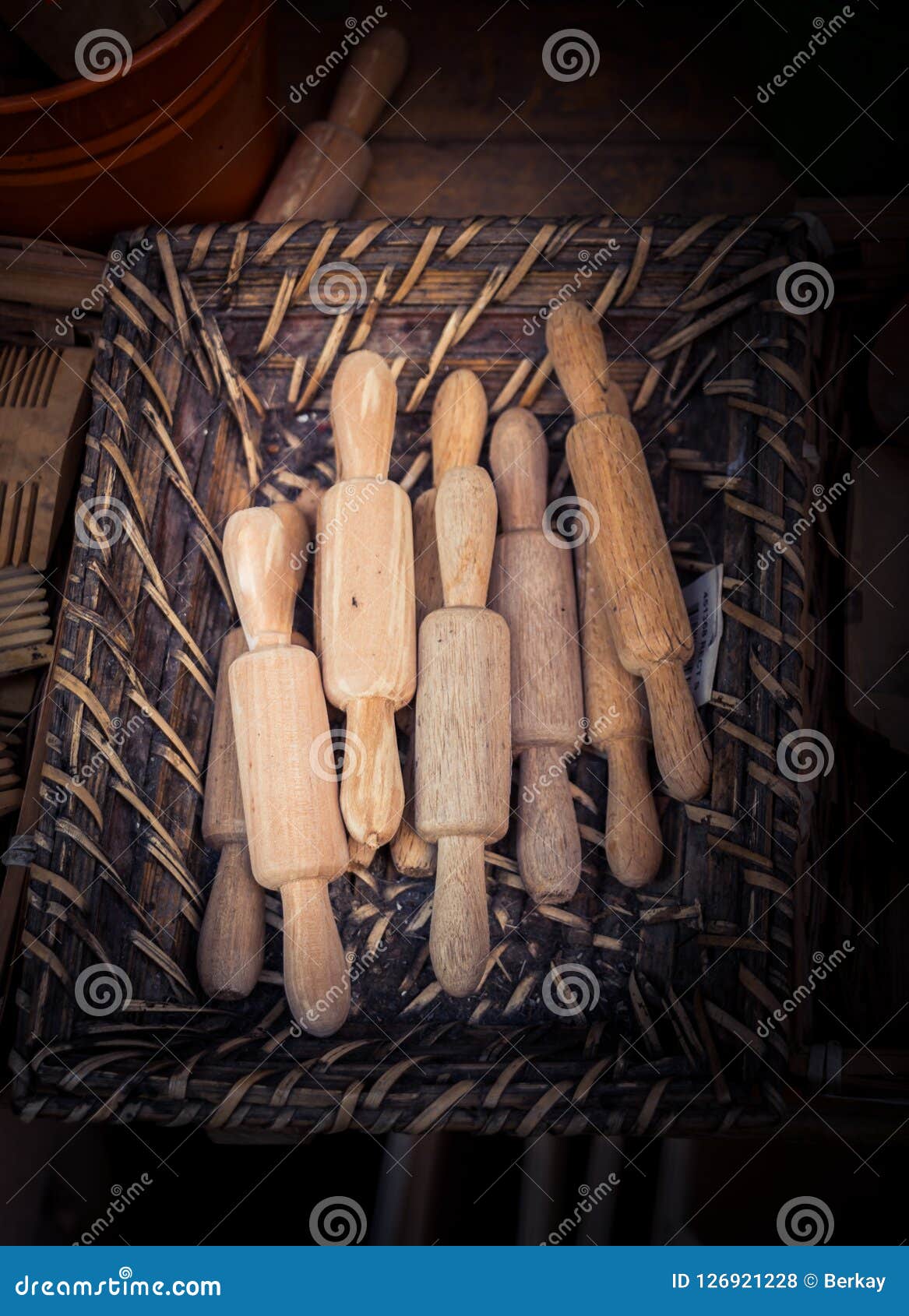 Set of Rolling Pins Made of Wood Stock Photo Image of utensil