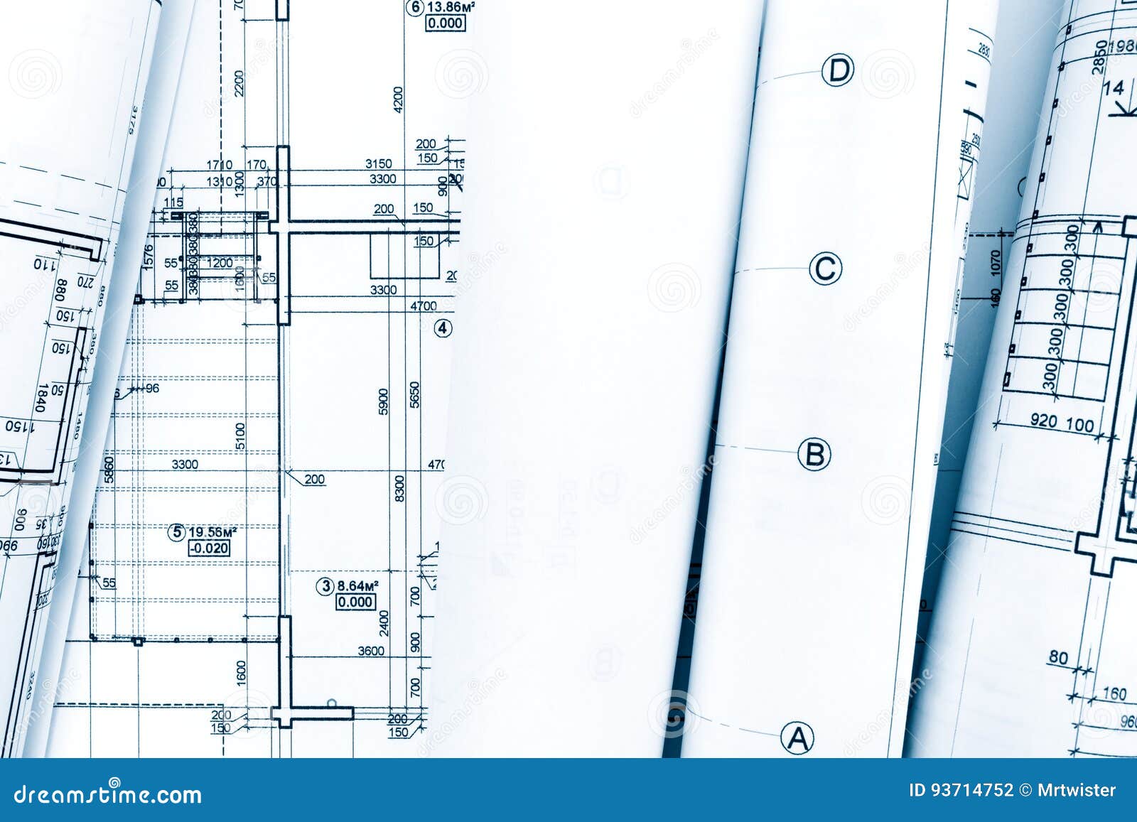 Rolls Of Architectural Blueprint Plans And Engineering Technical