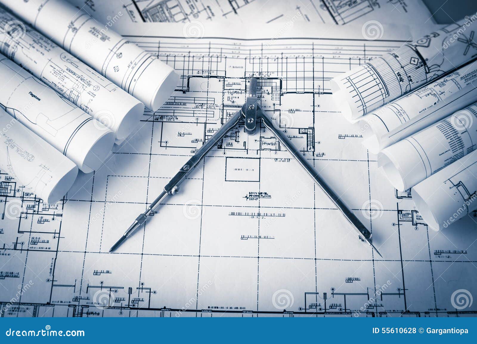 Rolls Of Architecture  Blueprints  And House  Plans  Stock 