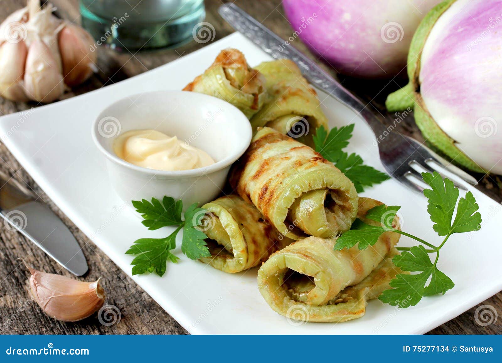 Rolls of Eggplant with Garlic Stock Photo Image of roll, carrot 75277134