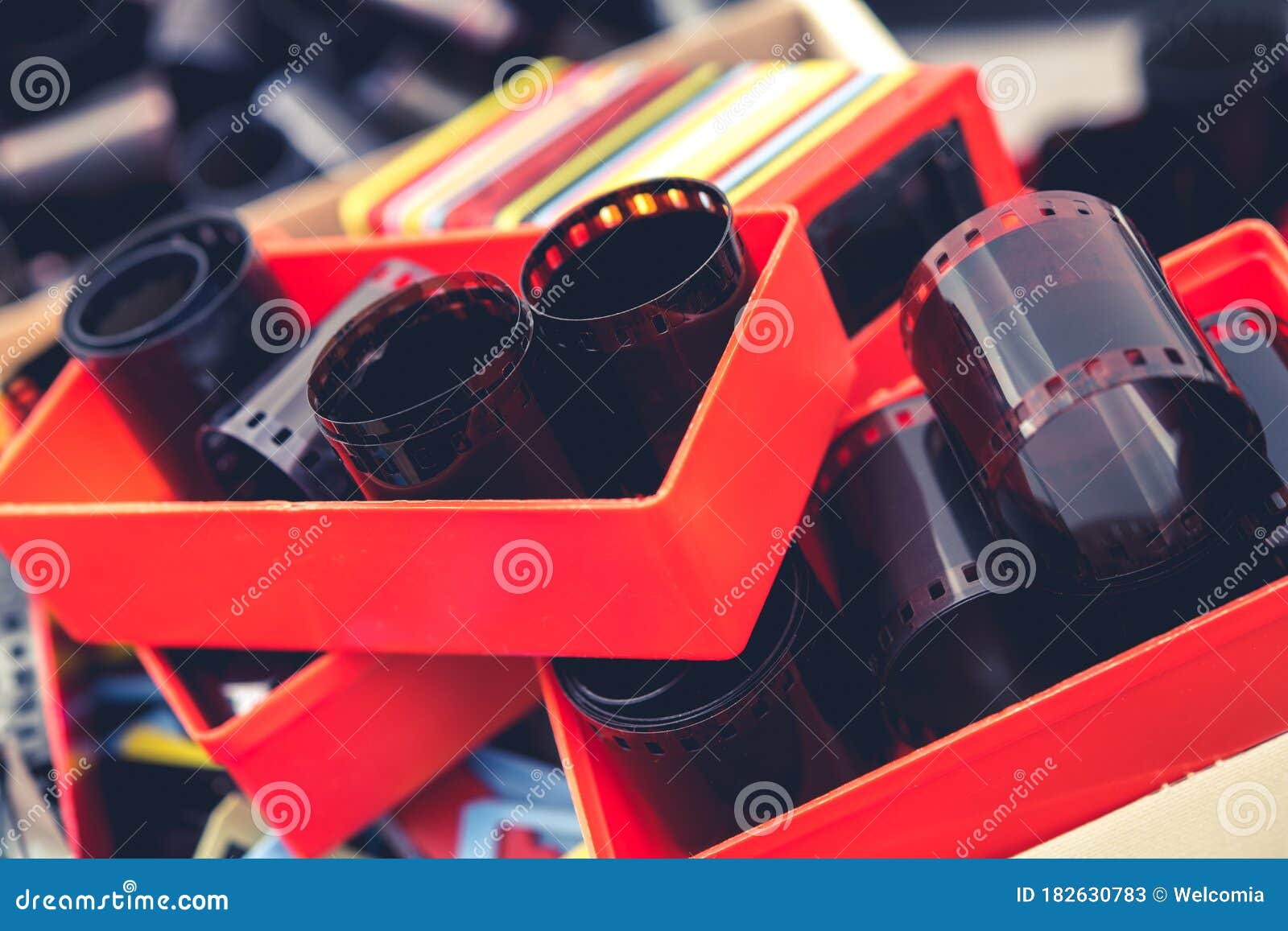 Rolls of Negative Film and Frame Slide Mounts Stock Image Image of