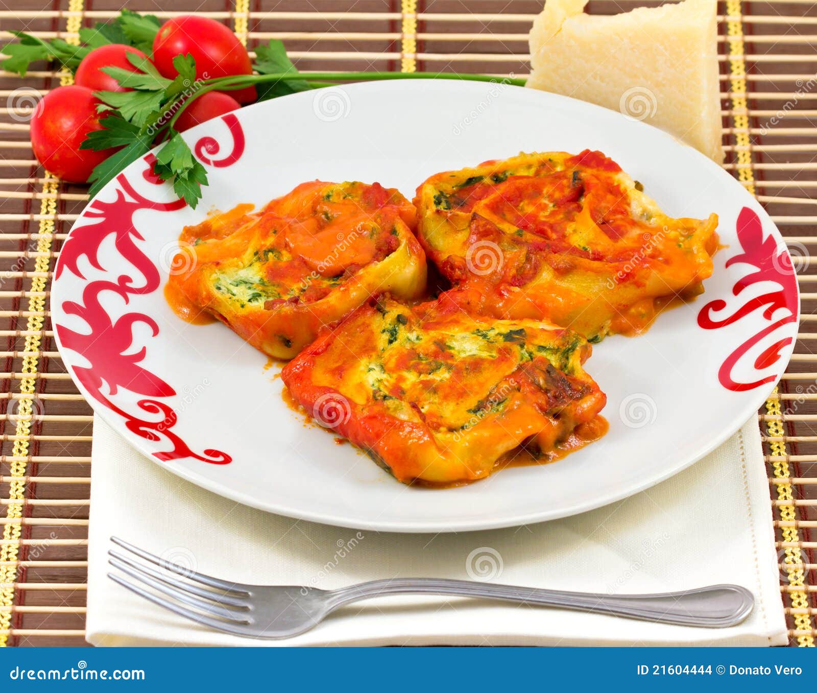 Rolls of Pasta with Ricotta and Spinach Stock Photo Image of pasta