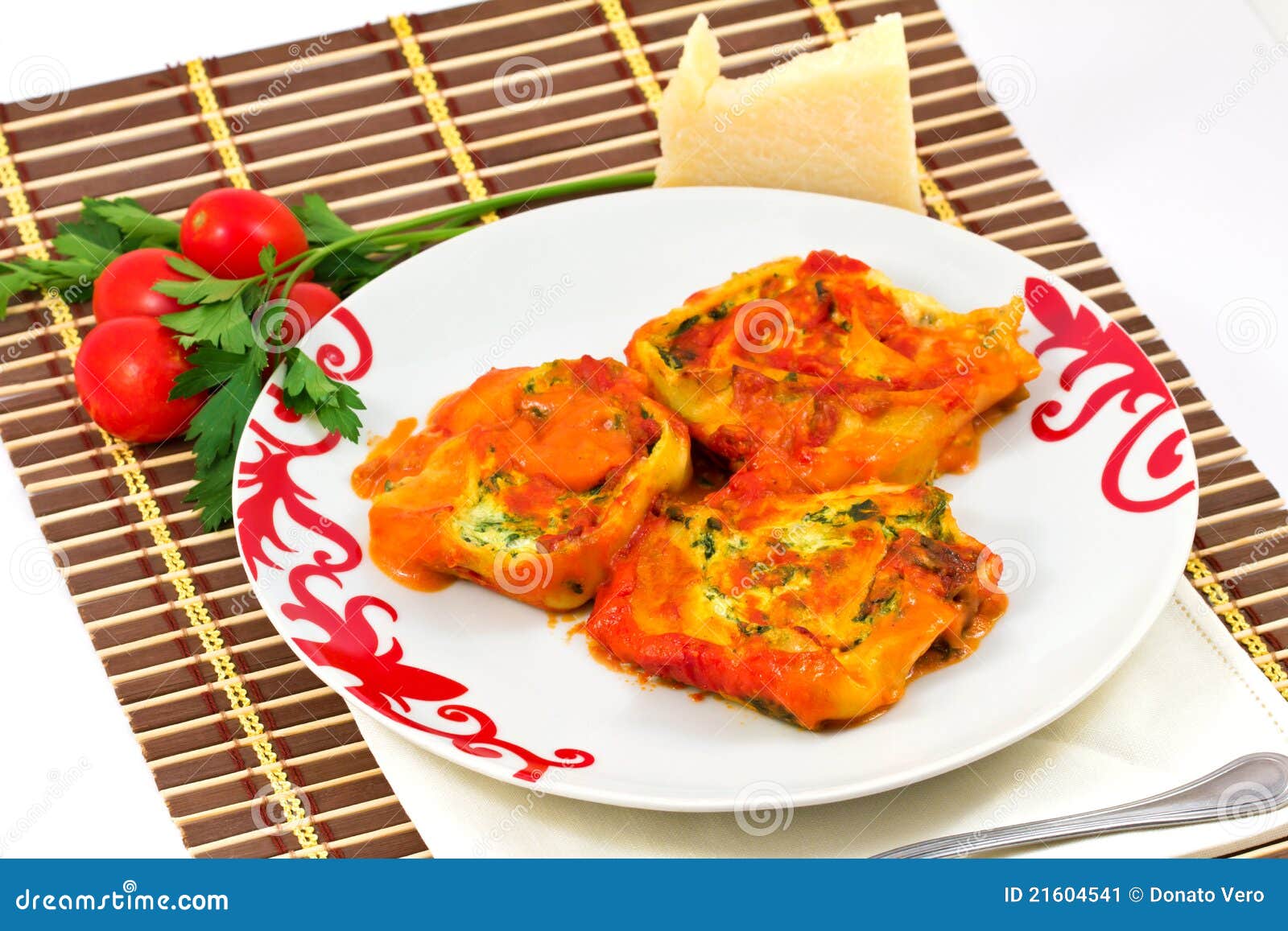 Rolls of Pasta with Ricotta and Spinach Stock Image Image of dairy