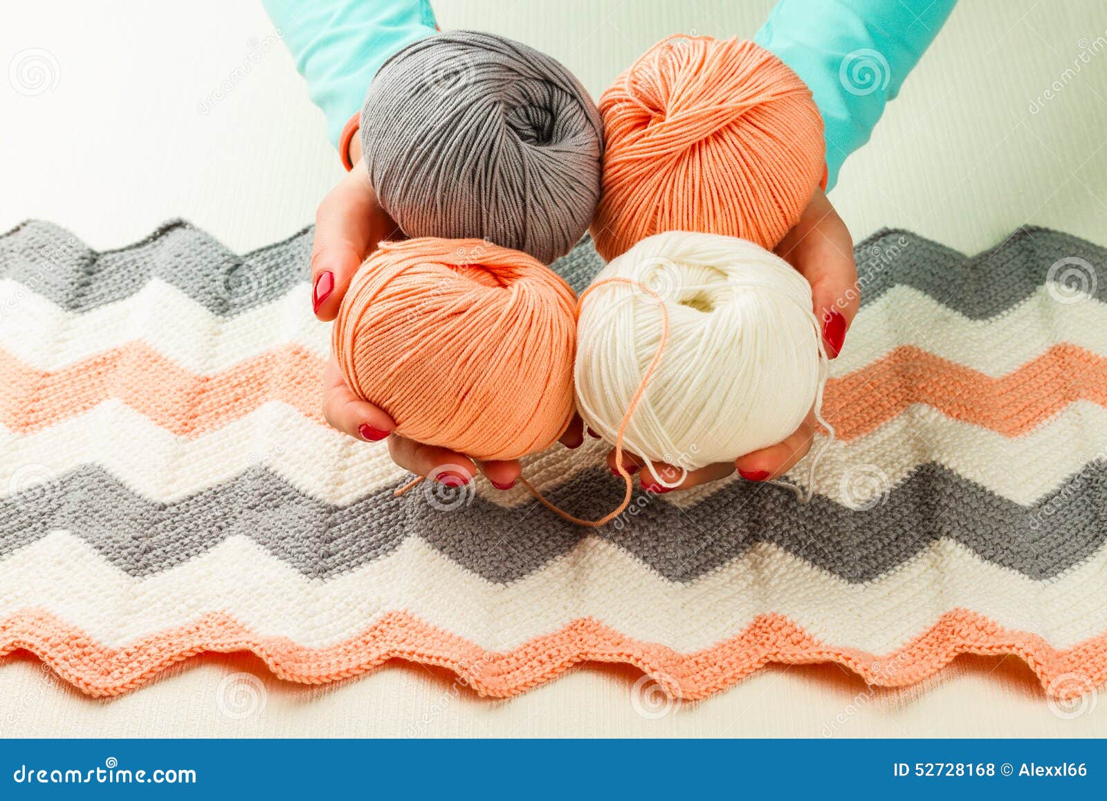 Rolls Of Soft Knitting Yarn, Knitting, Female Hands Stock Photo Image