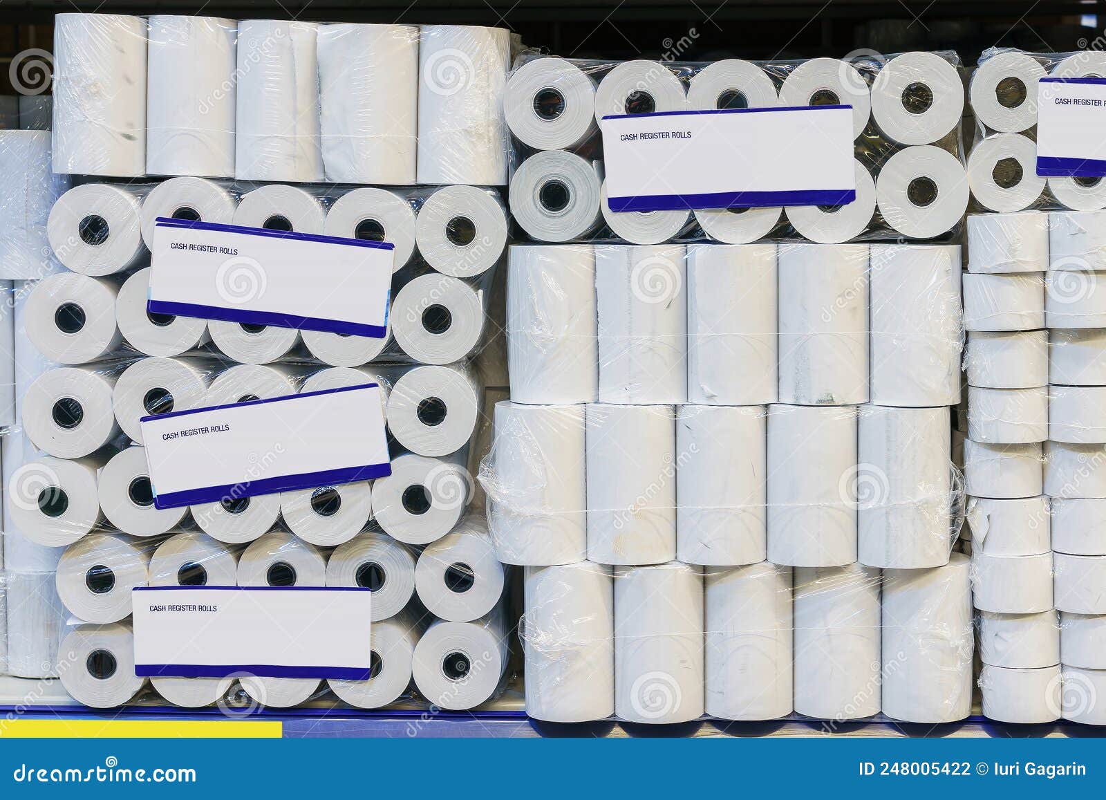 Rolls of Tape for Cash Registers. Background with Copy Space Stock