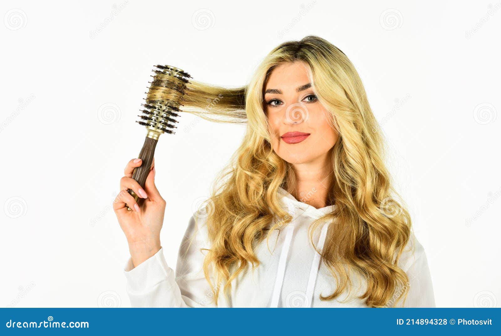 Rom Dream To Reality. Girl Care of Hairstyle. Woman Curling Hair with  Straightener Stock Photo - Image of blonde, luxurious: 214894328
