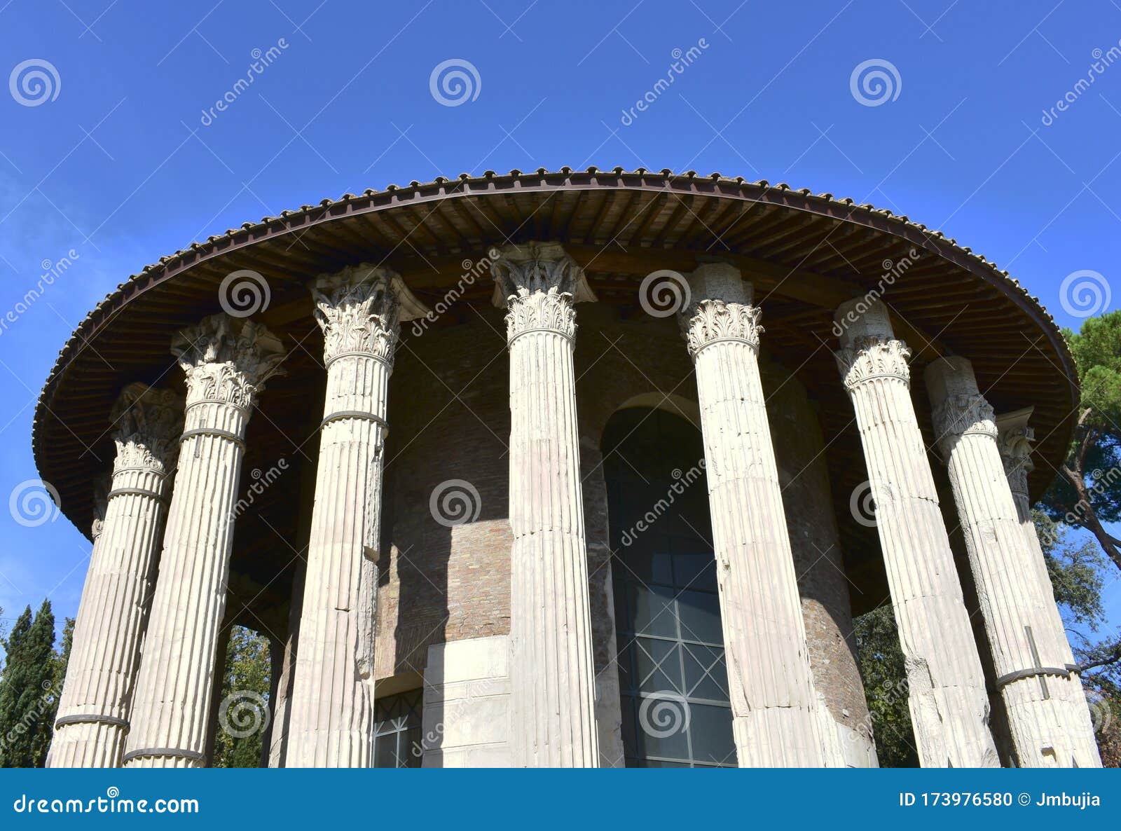 tempio di ercole vincitore or temple of hercules victor. ancient roman greek classical style temple. rome, italy.