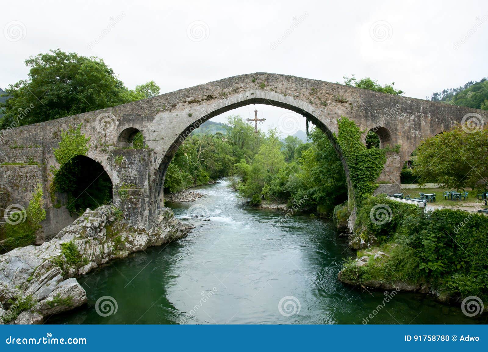 Roman Bridge Cangas De Onis Spain Stock Photo Image of town