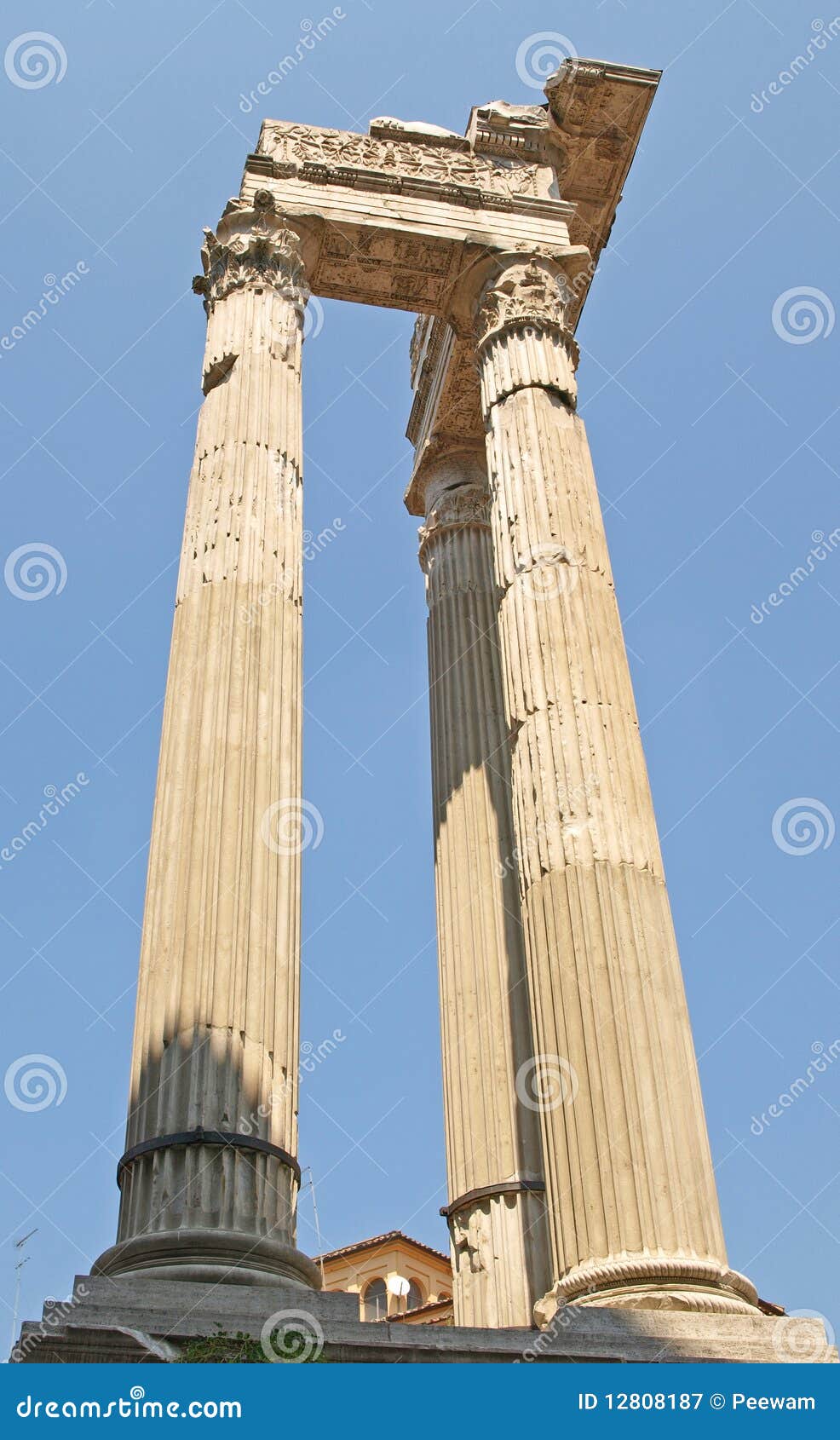 roman columns near the marcello theatre on a sunny day with blue sky rome italy