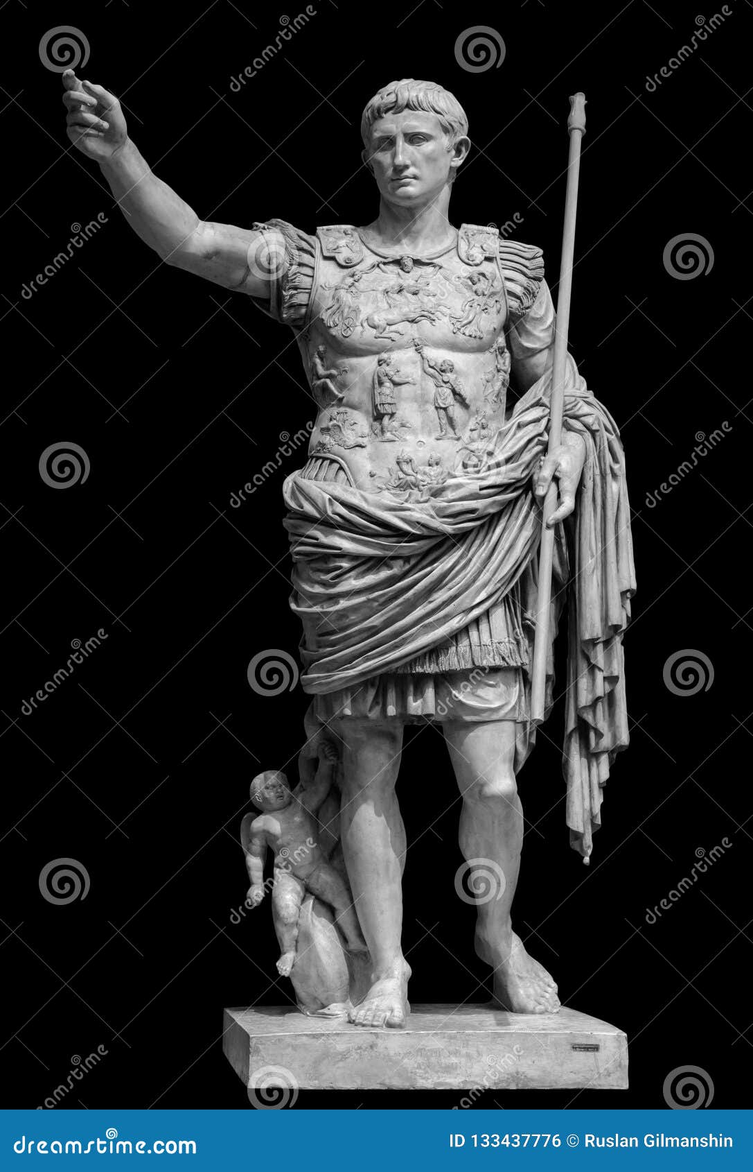 roman emperor augustus from prima porto statue  over black background