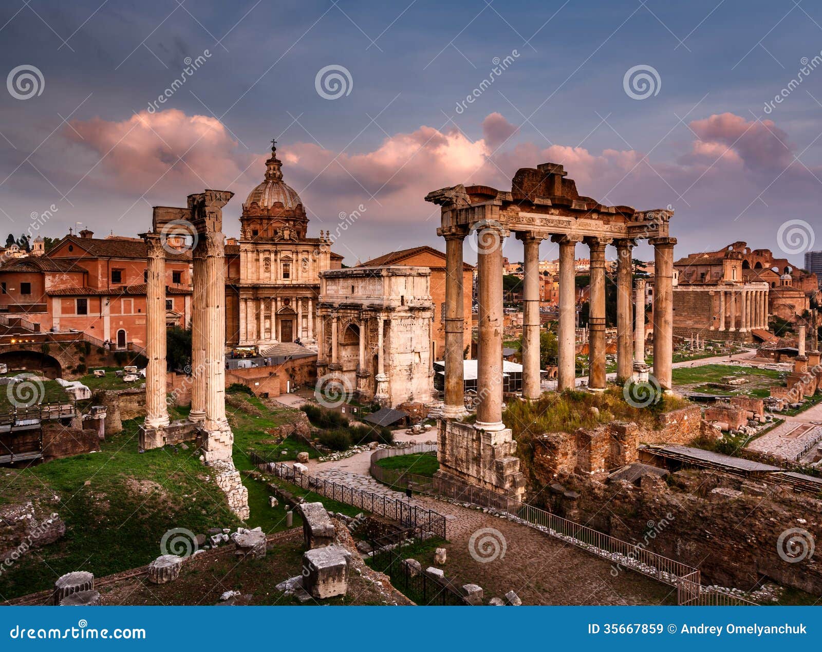 roman forum (foro romano) and ruins of septimius severus arch