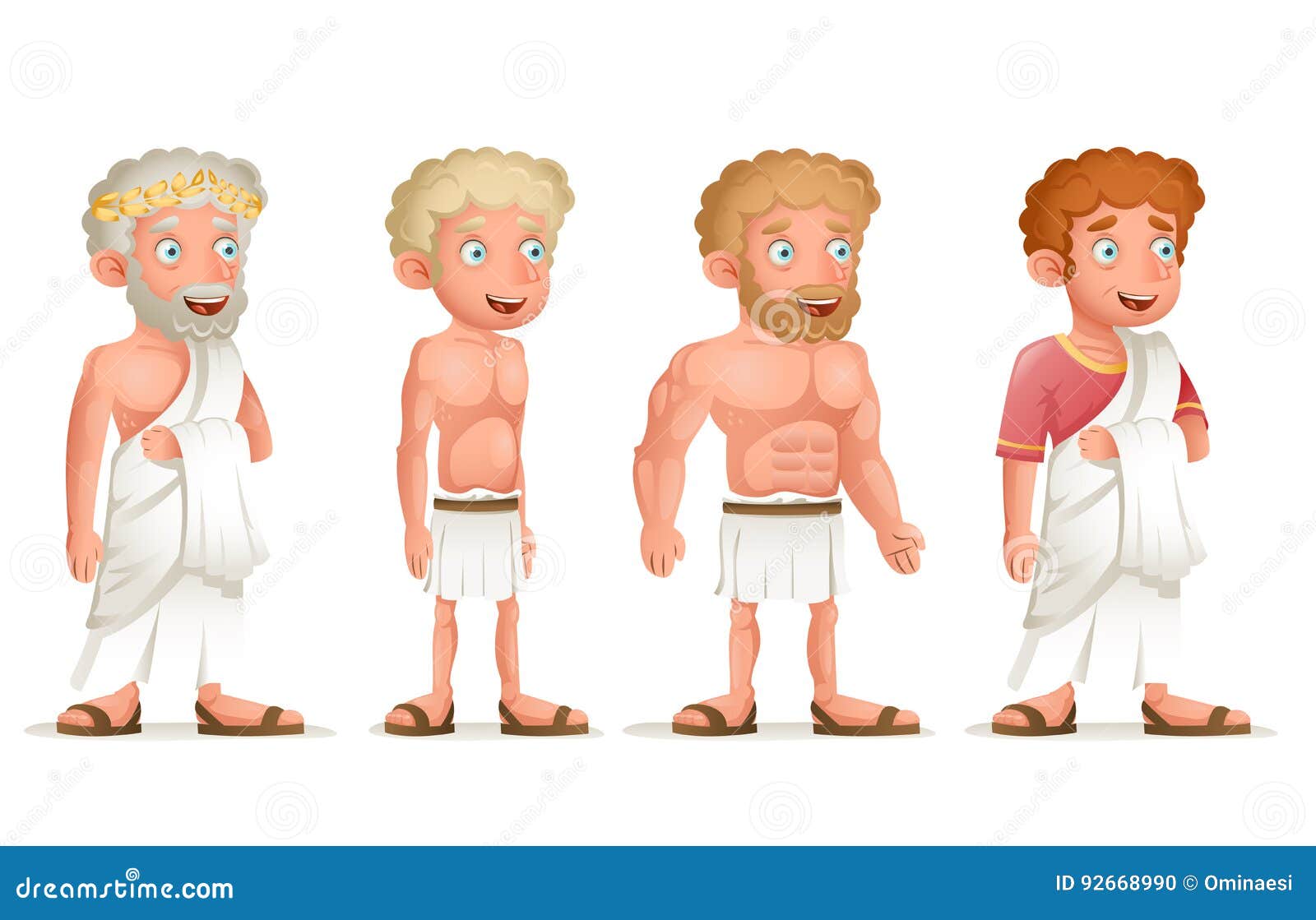 Roman Greek Old Young Strong Fat Toga Loincloth Characters Set Cartoon ...