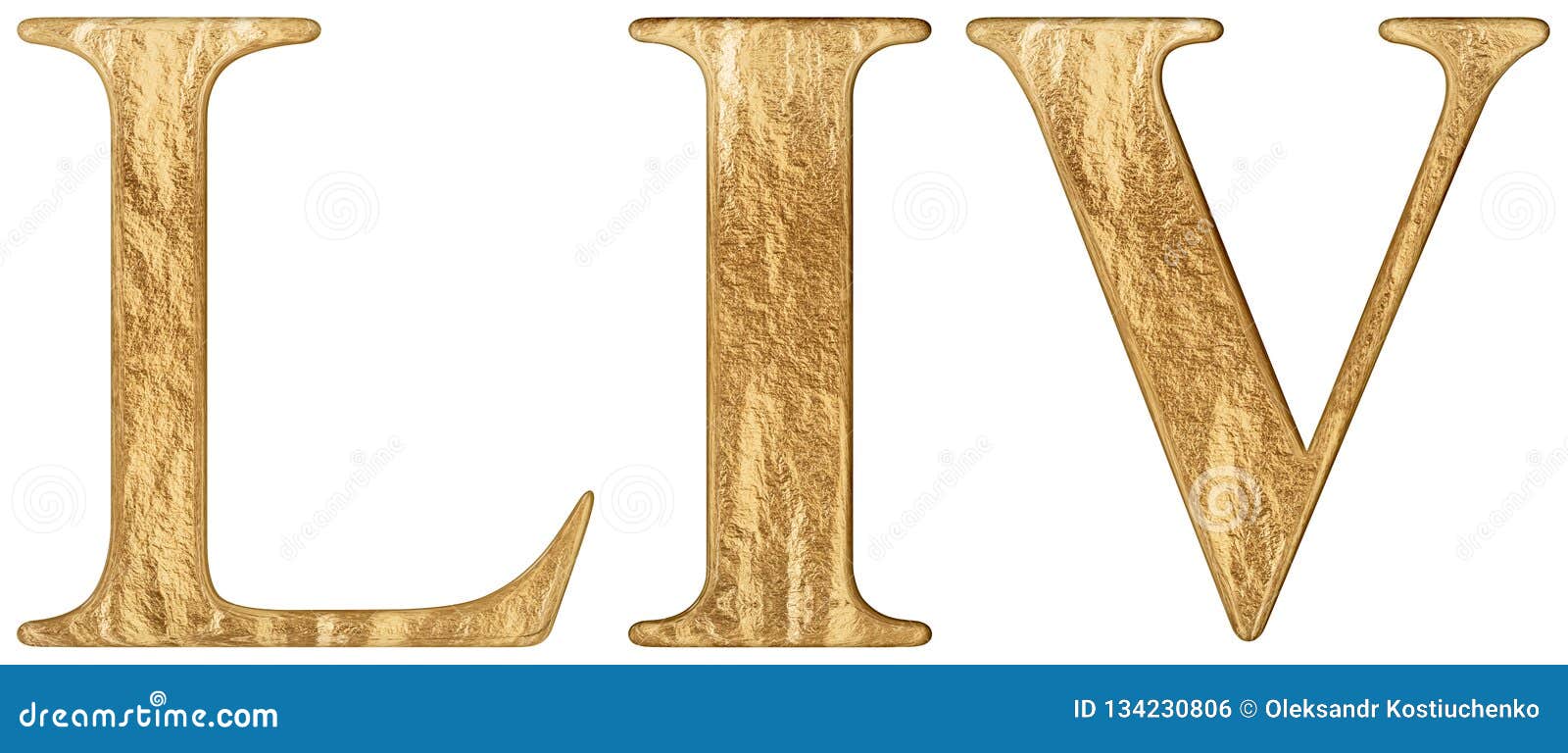 roman numeral liv, quattuor et quinquaginta, 54, fifty four,  on white background, 3d render