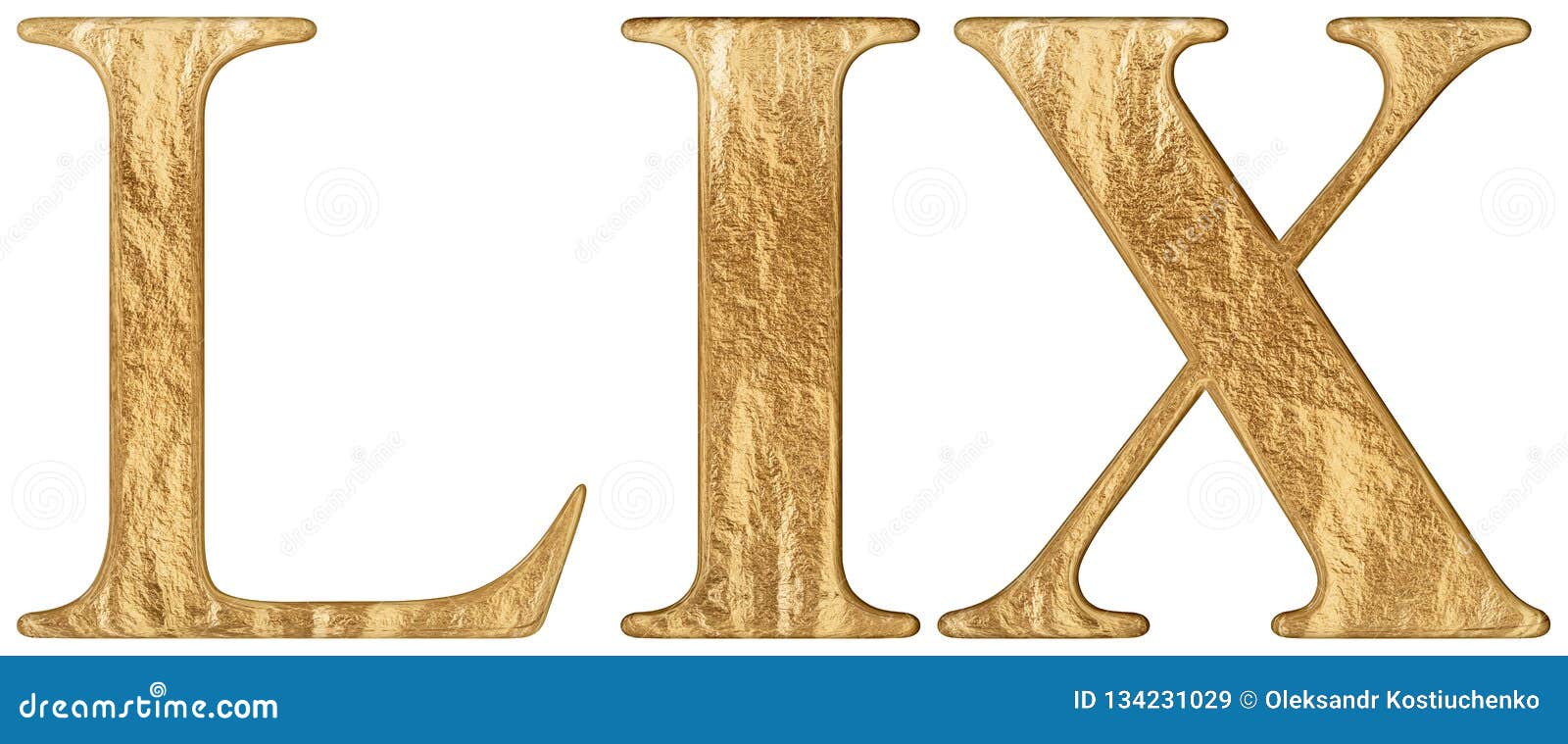 Roman numeral LIX, novem et quinquaginta, 59, fifty nine, isolated on white...