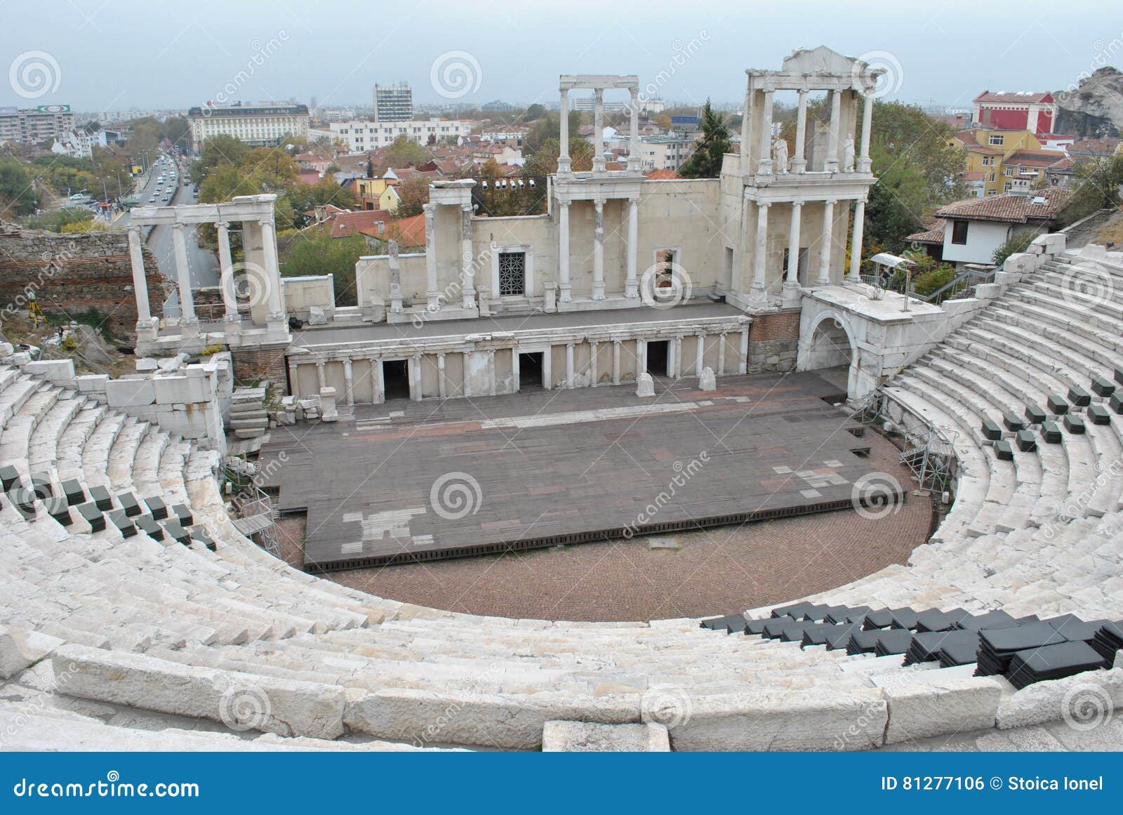 The Roman theatre of Plovdiv. The theatre is located in the Old town of Plovdiv, Bulgaria.