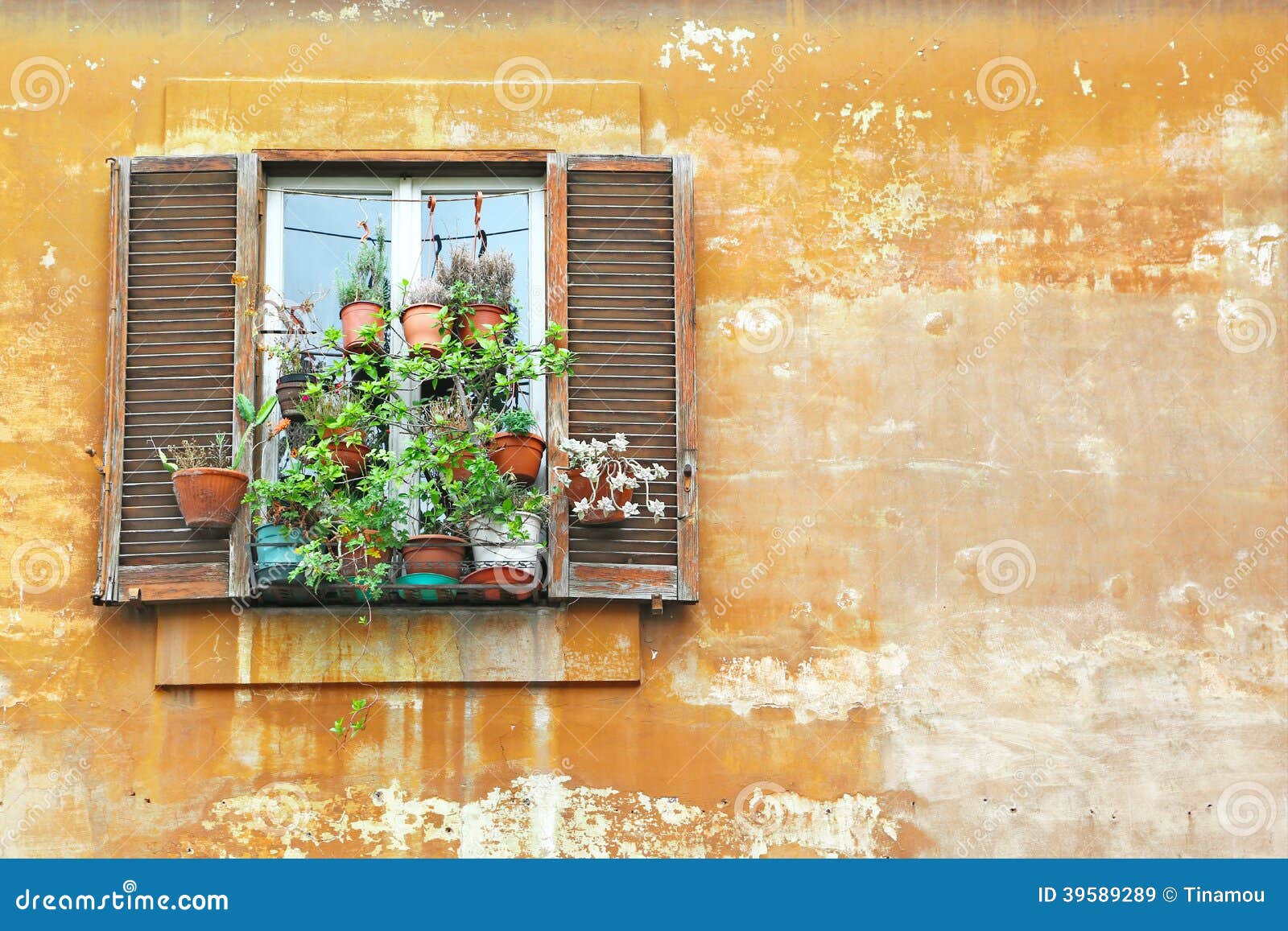 Roman Window & Flower Pots Stock Image - Image of plant, lazio: 39589289