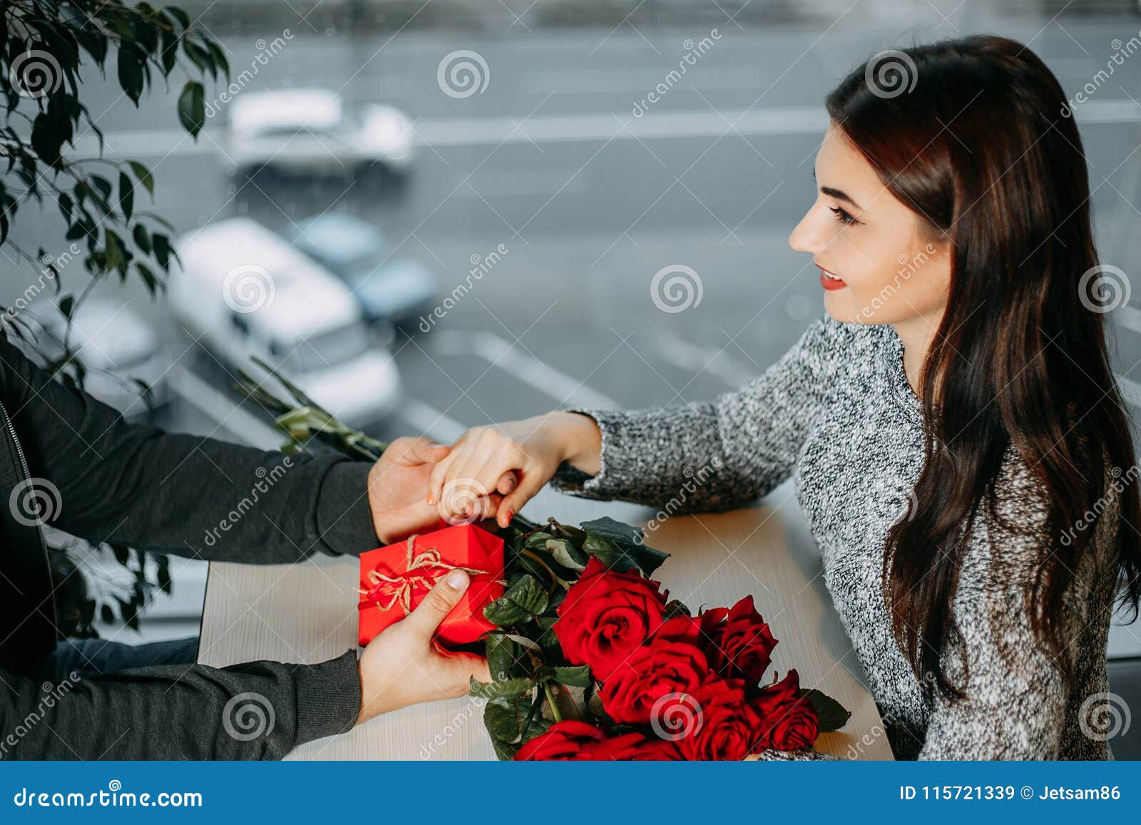 Romance Background, Couple in Love on Date, Man Giving Roses and ...