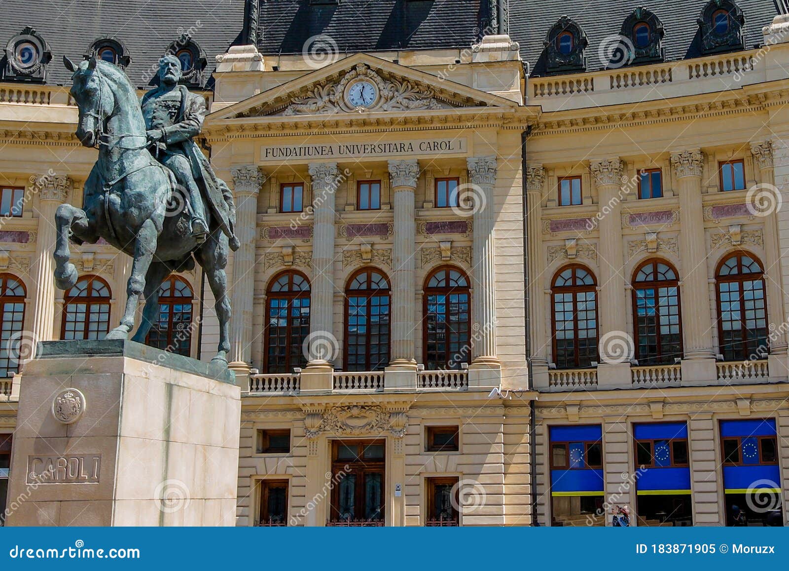 romania`s king carol 1 statue in front of central university library carol 1