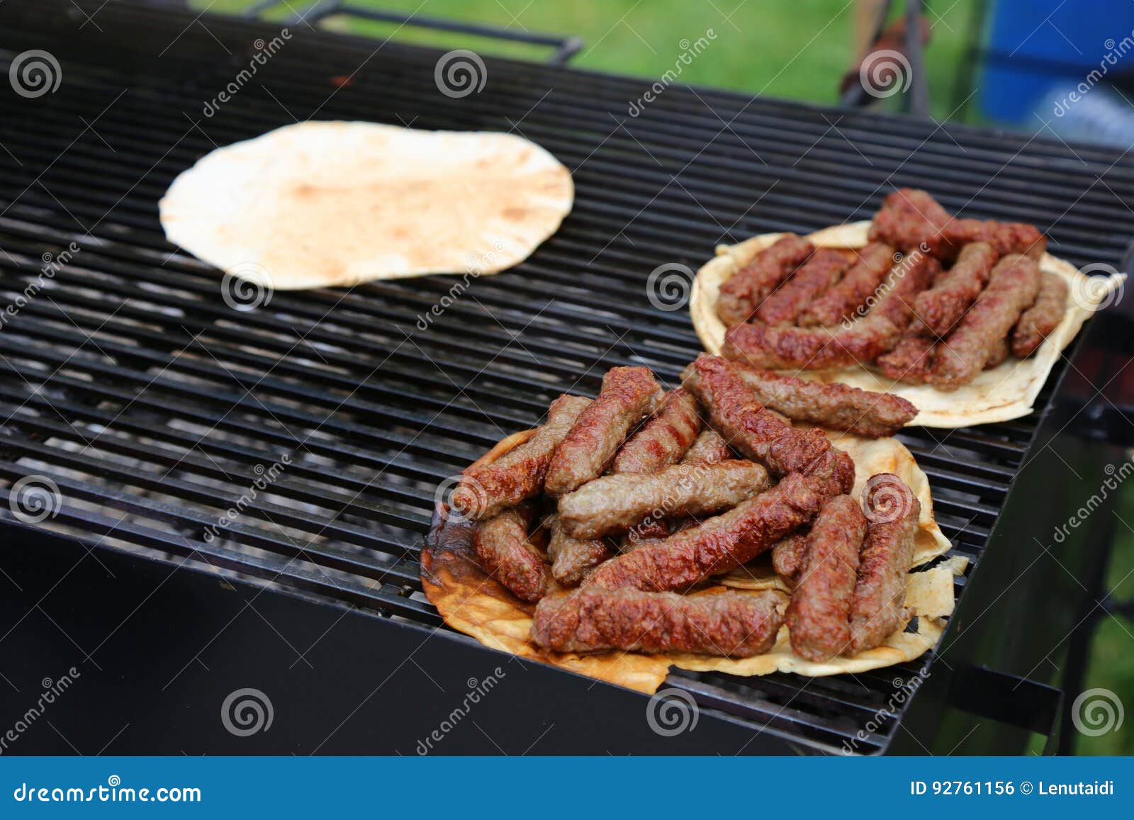 Romanian Barbecue Mici with Pita Bread Stock Photo Image of cook