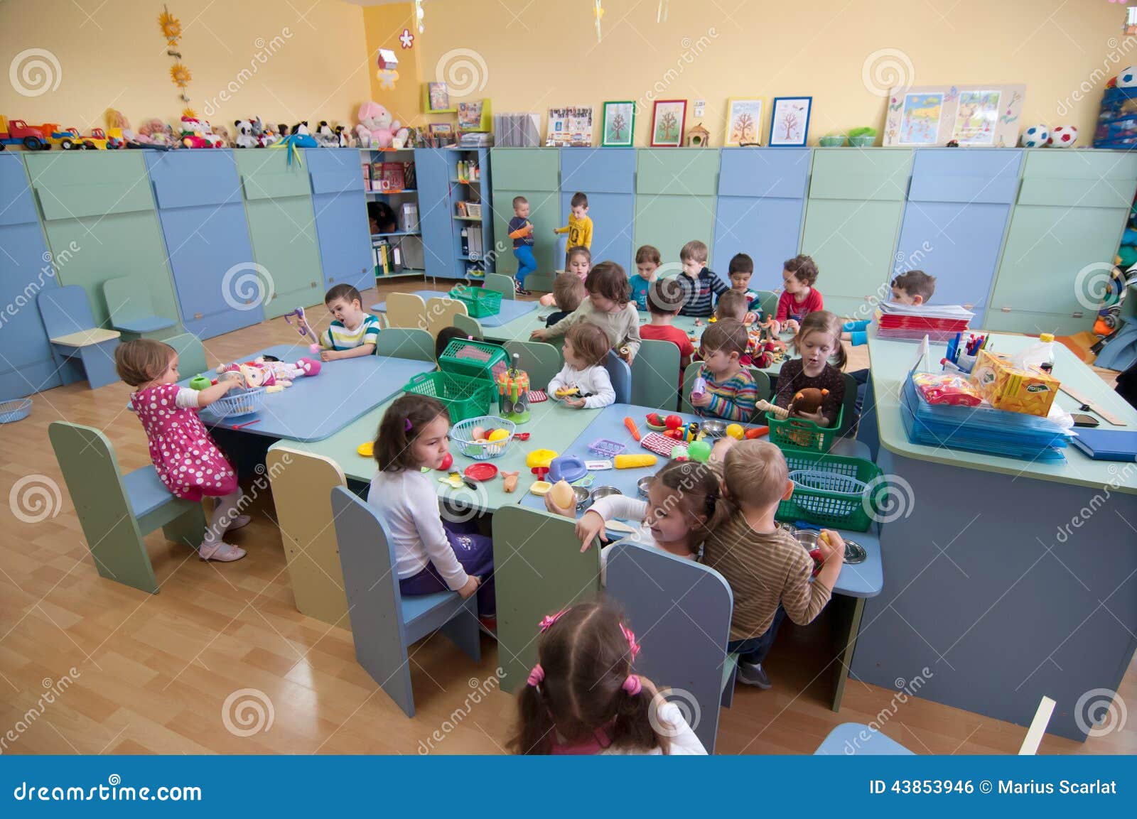 romanian kindergarten classroom children playing toys calssroom 43853946