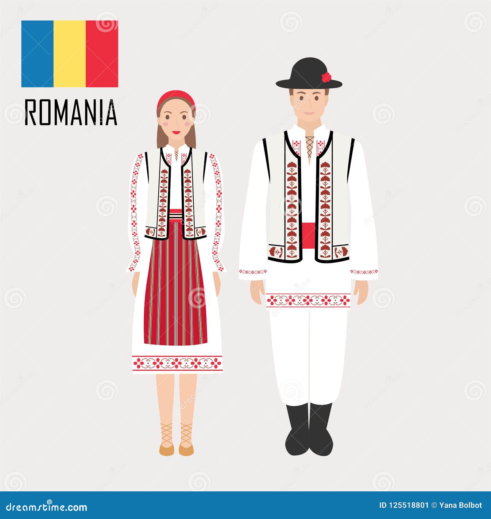romanian man and woman in traditional costumes