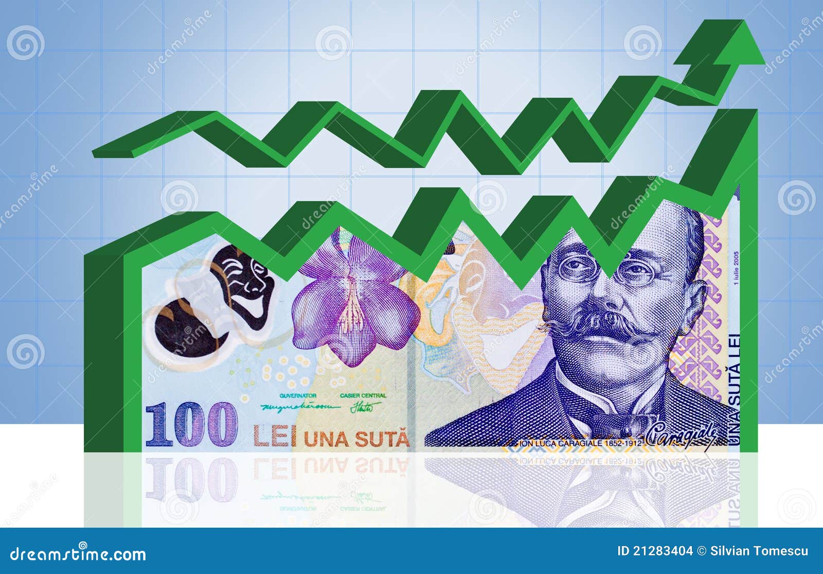 romanian money finance chart. with clipping path.