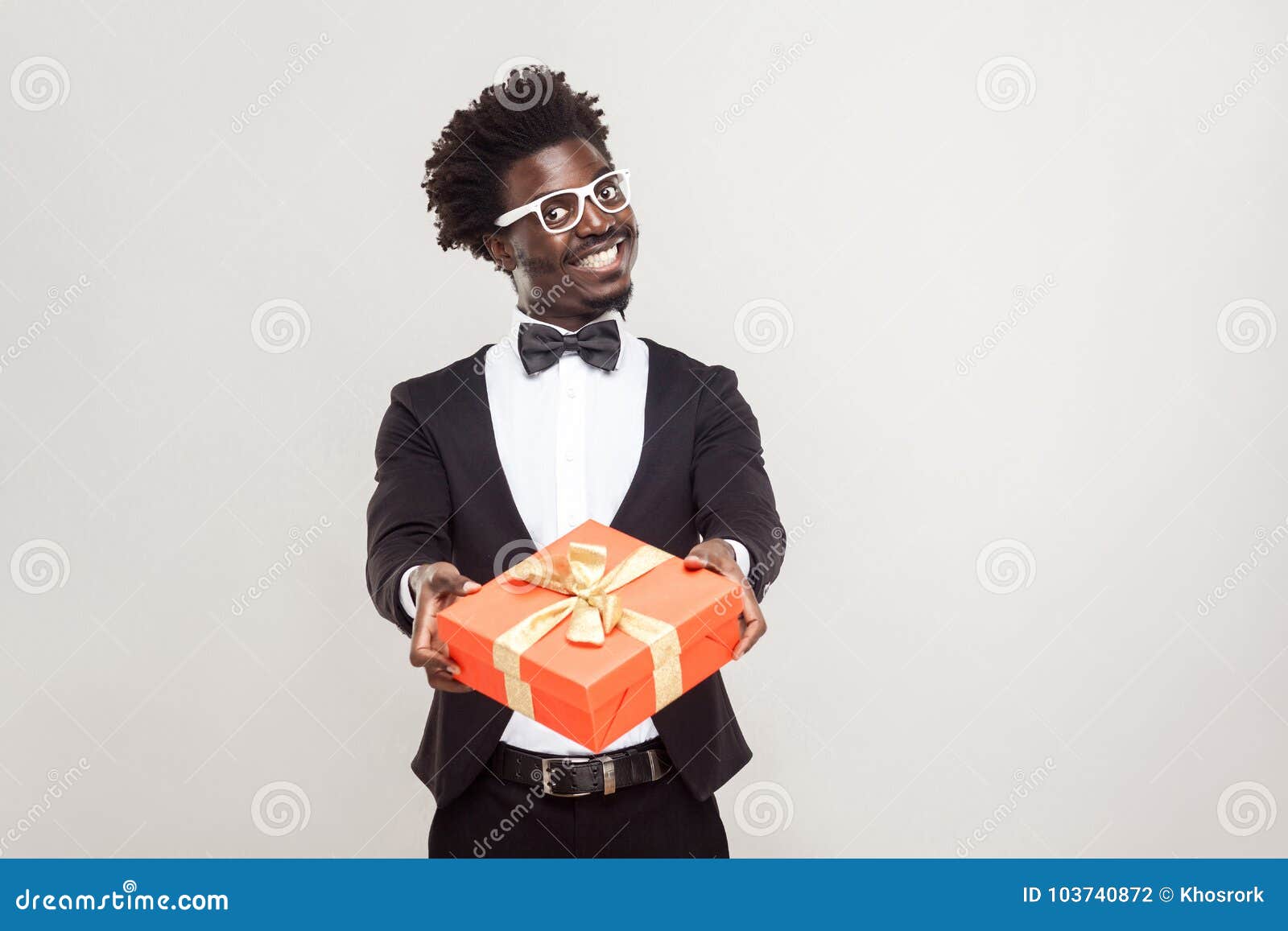 Romantic African Businessman Showing Gift Box for Valentines Day Stock ...