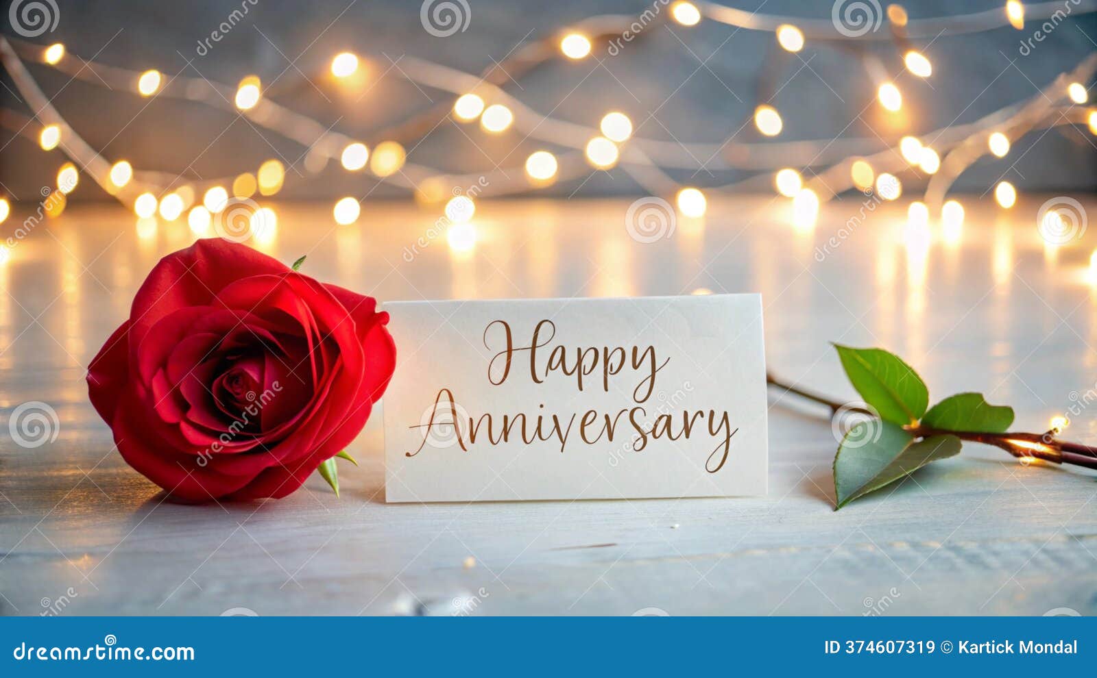 Romantic Anniversary Celebration Red Rose, Lights, Happy Anniversary Card  Stock Illustration - Illustration of card, bouquet: 374607319, image size:1600x990