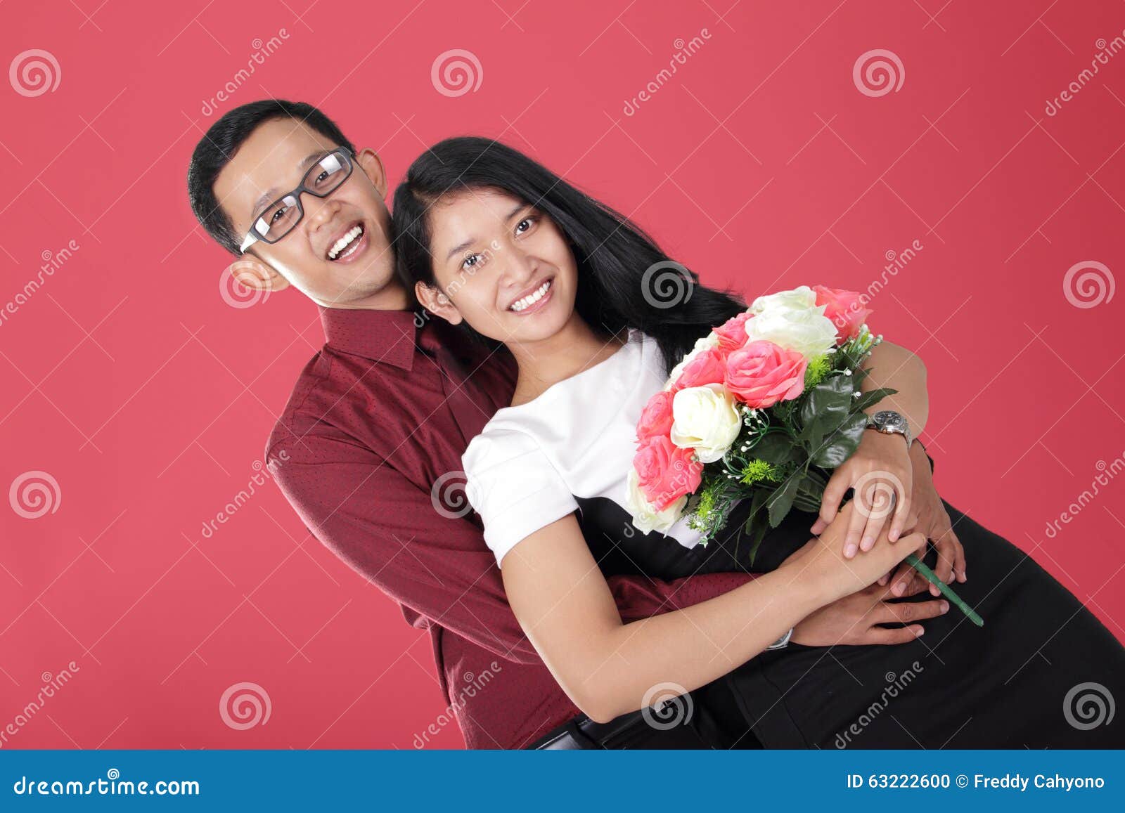 Romantic Asian Teen Couple Smile And Pose With Intimate