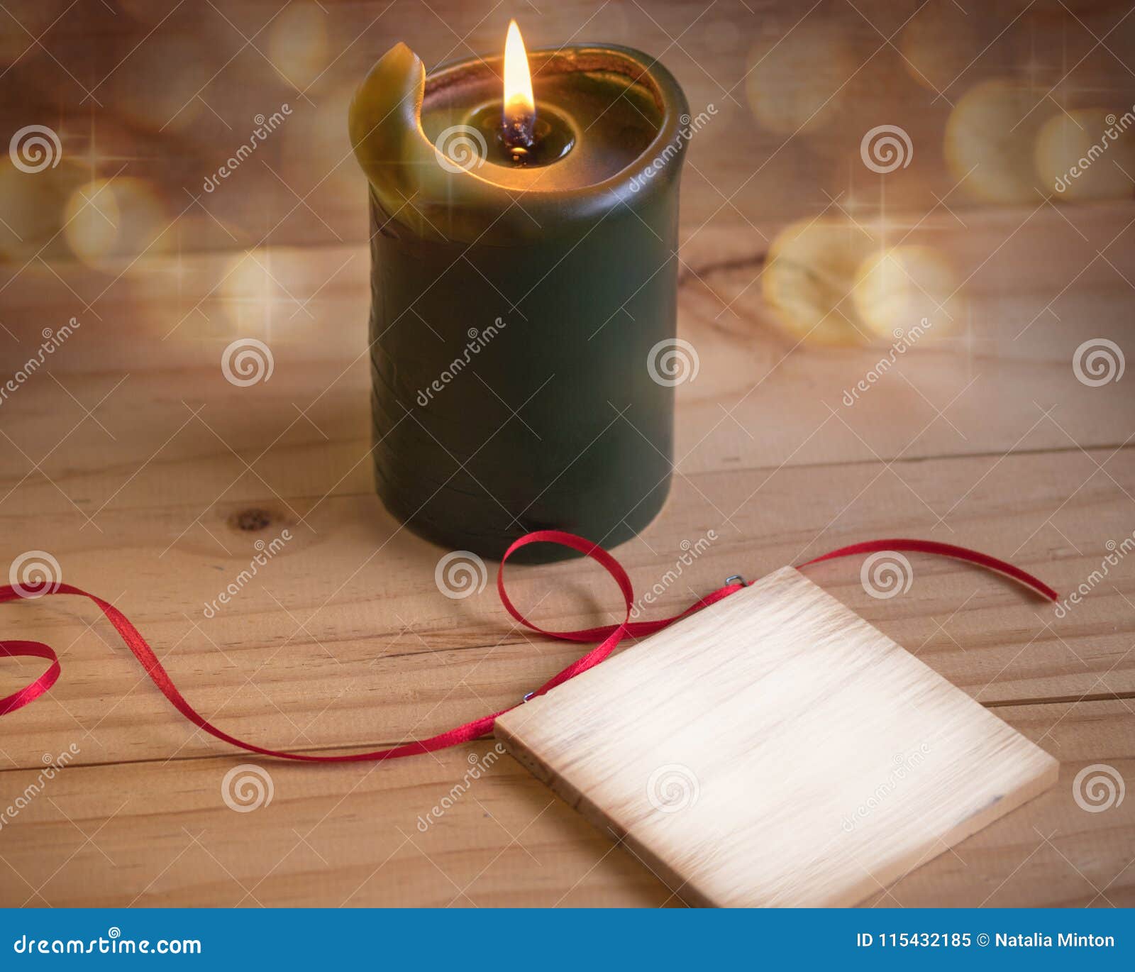 Romantic Background with the Burning Candle and Blank Message Bo Stock