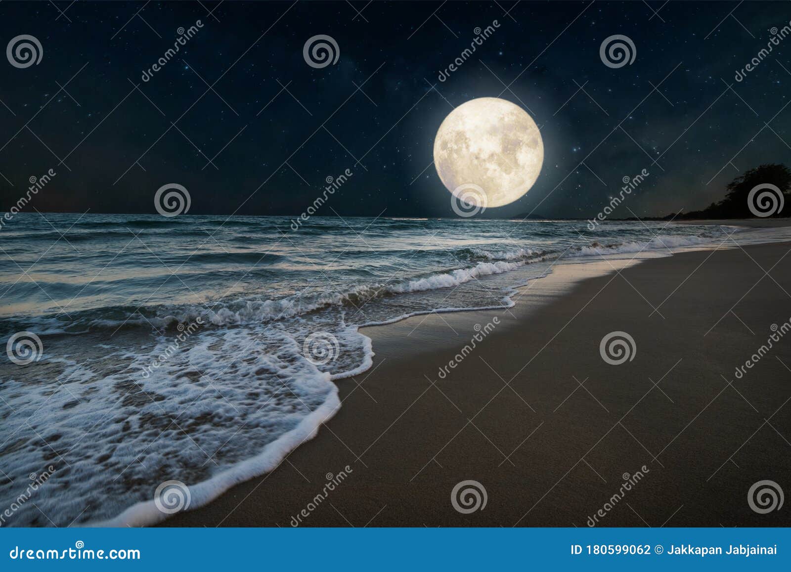romantic beach and full moon with star.