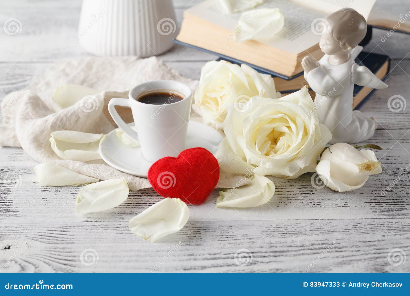Romantic Breakfast Coffee with White Rose Stock Image Image of