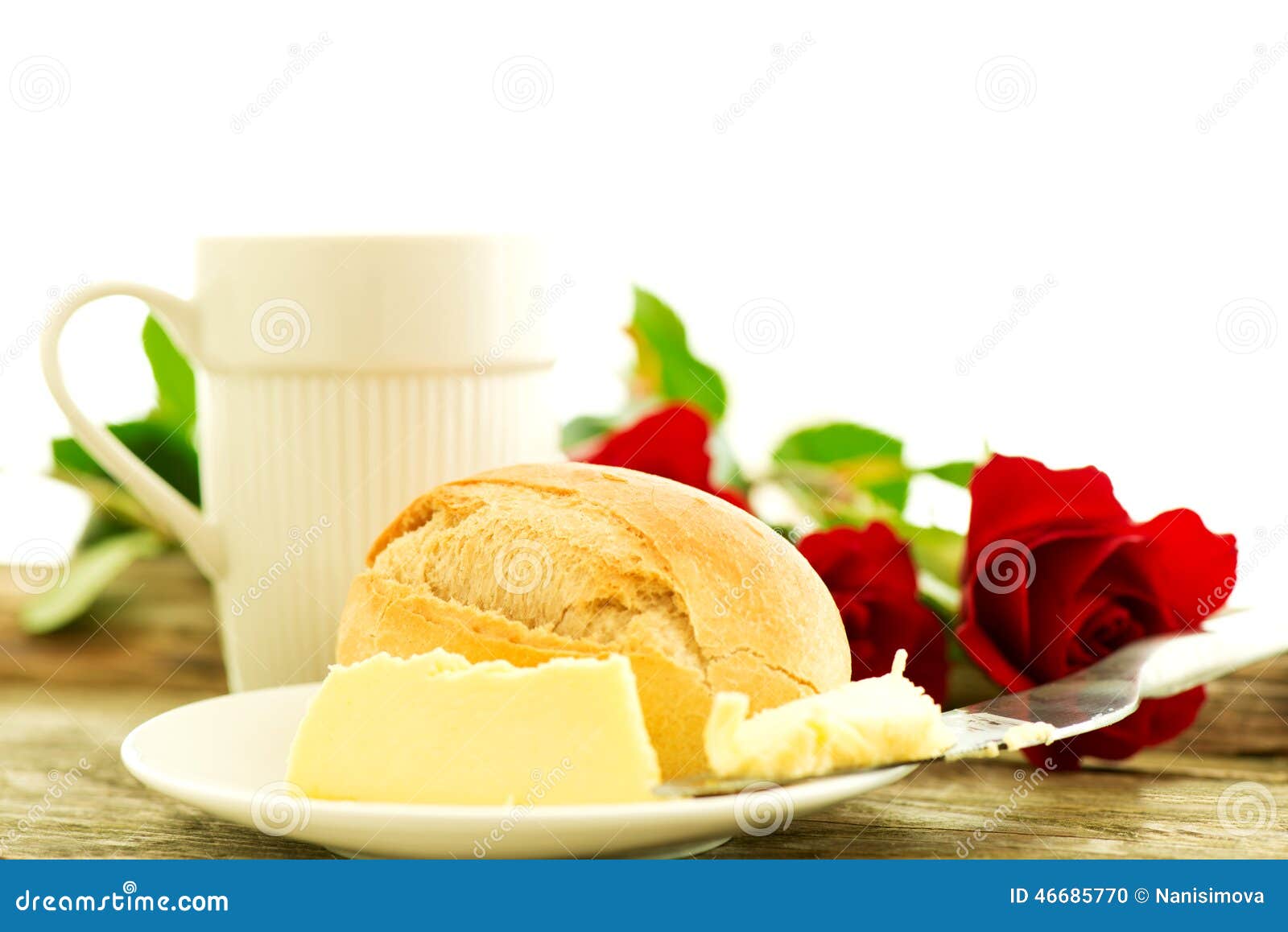 Romantic Breakfast with Roses Stock Photo Image of butter, romantic